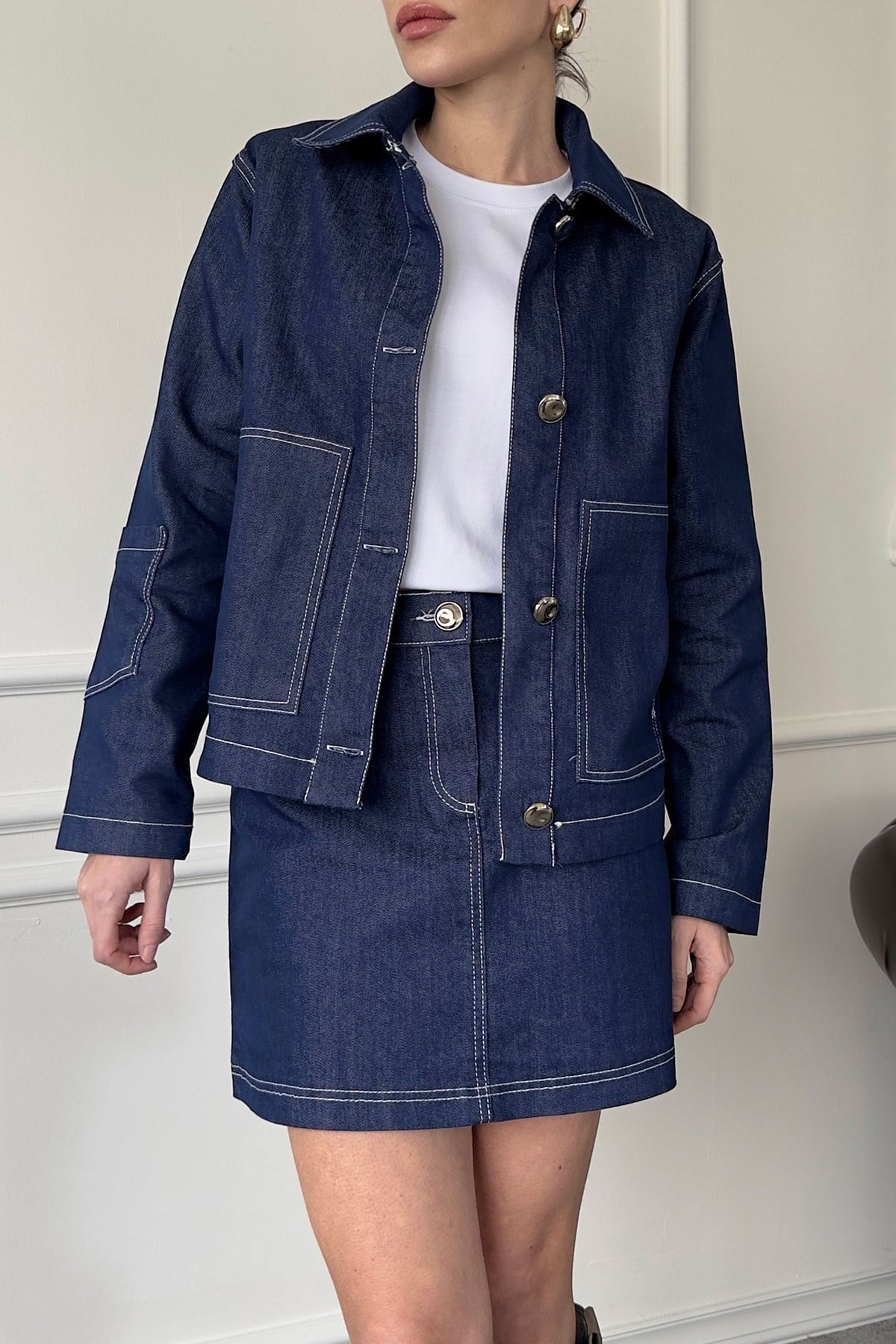 Tasarım Denim Gömlek Ceket- MAVİ