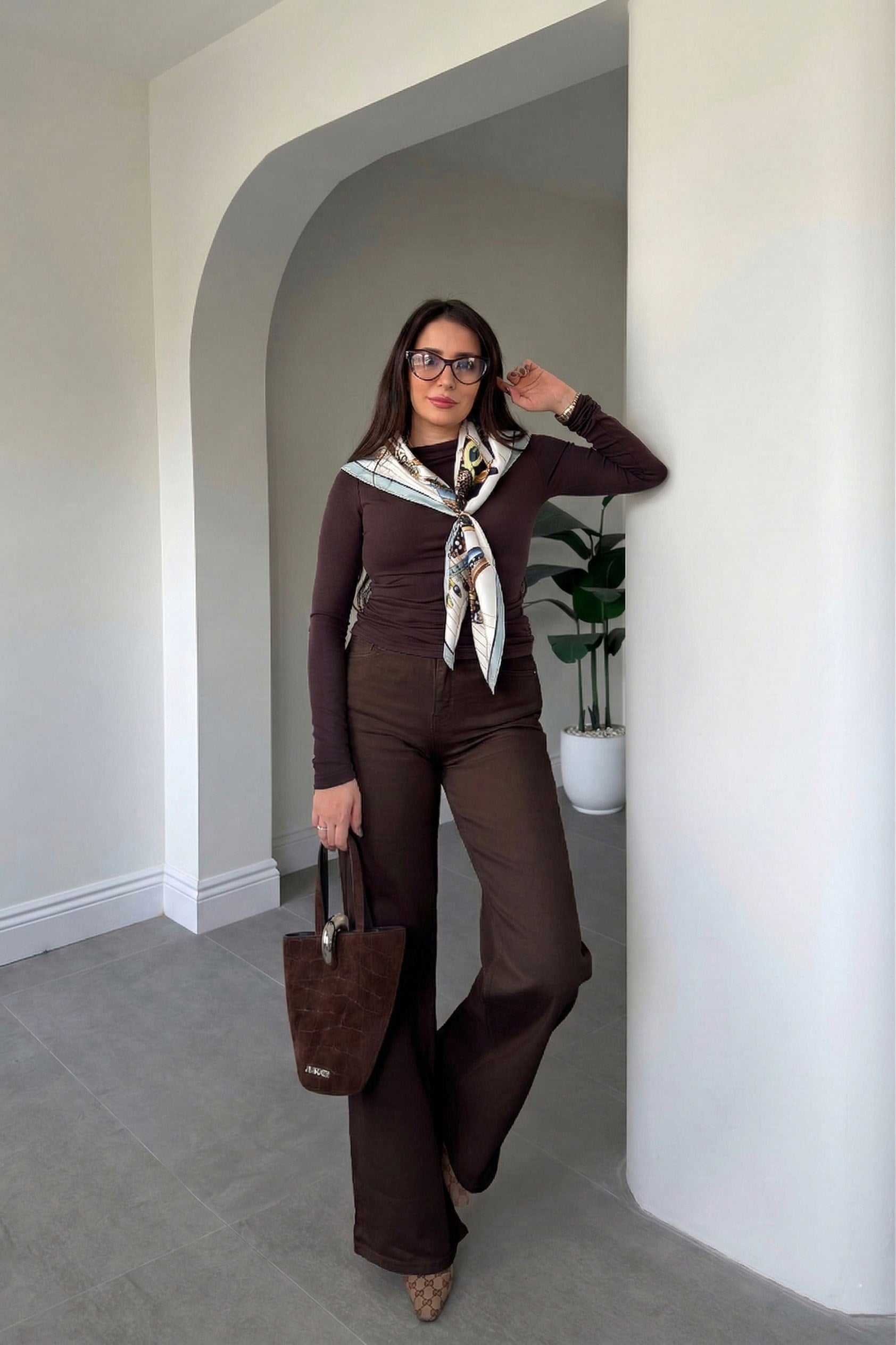 Tintli Wide Leg Jean- KAHVERENGİ