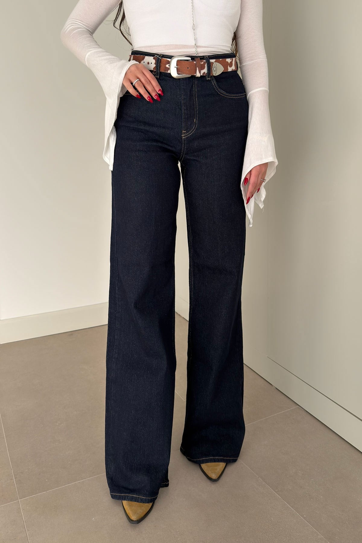 Tintli Wide Leg Jean- LACİVERT