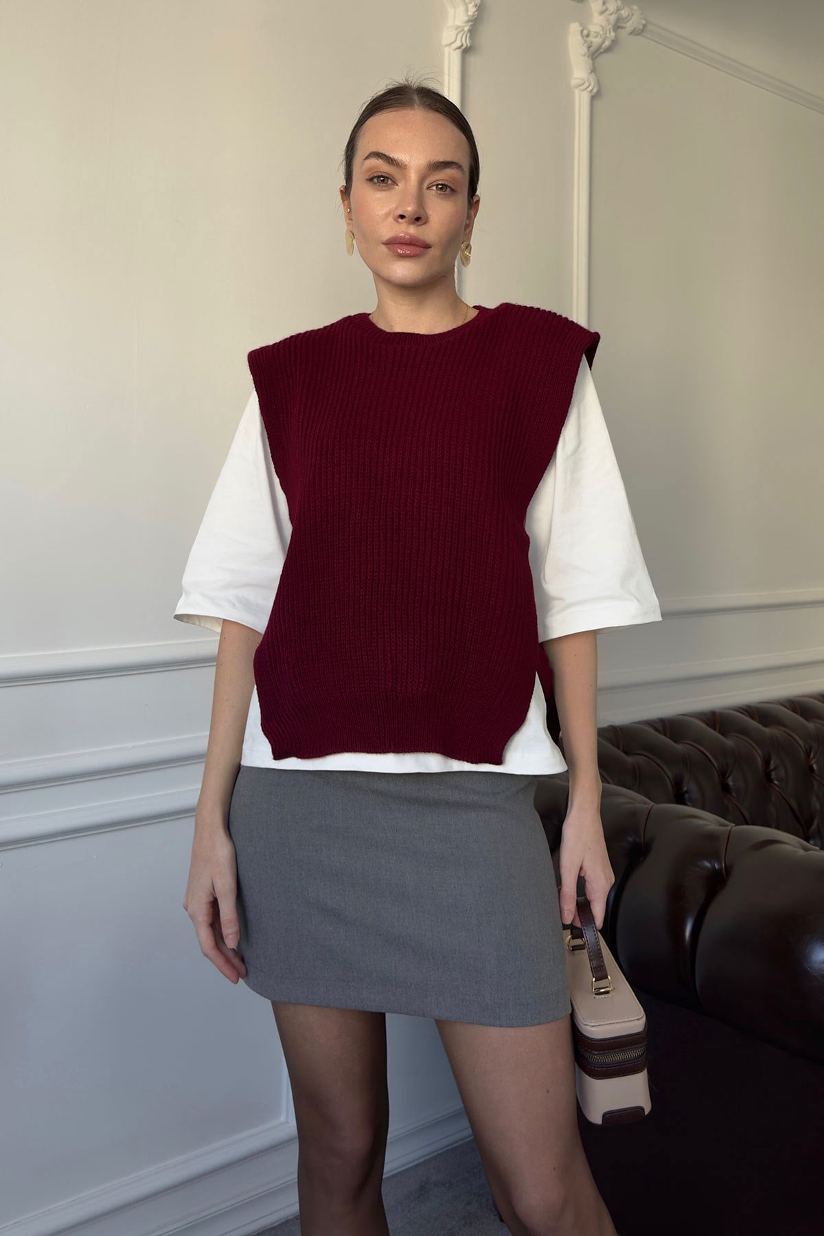 Triko Detay Tshirt- BORDO