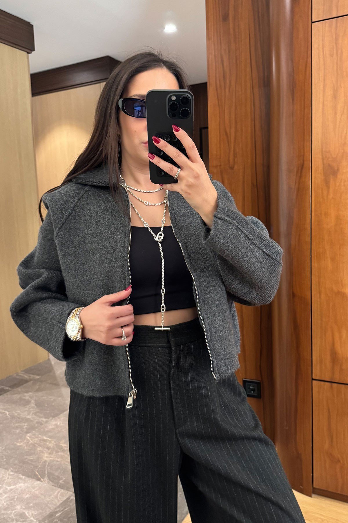 Triko Önü Cepli Premium Bomber Ceket- ANTRASİT