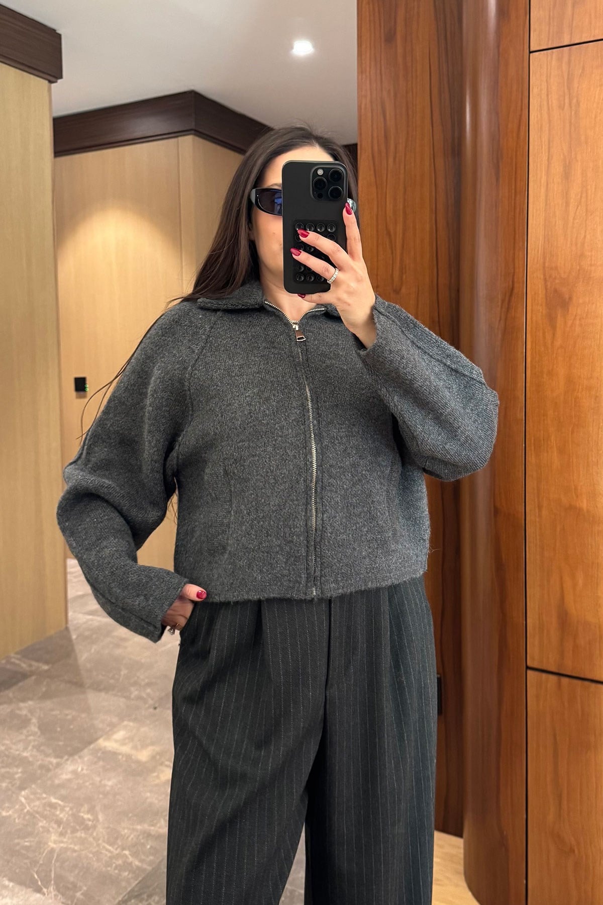 Triko Önü Cepli Premium Bomber Ceket- ANTRASİT