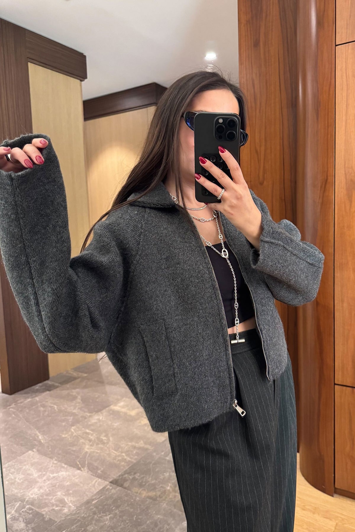 Triko Önü Cepli Premium Bomber Ceket- ANTRASİT