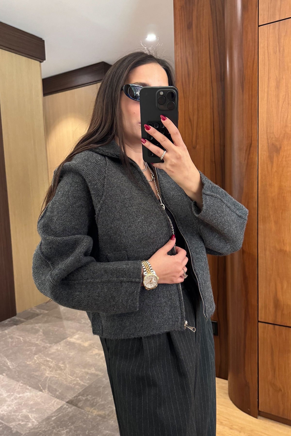 Triko Önü Cepli Premium Bomber Ceket- ANTRASİT