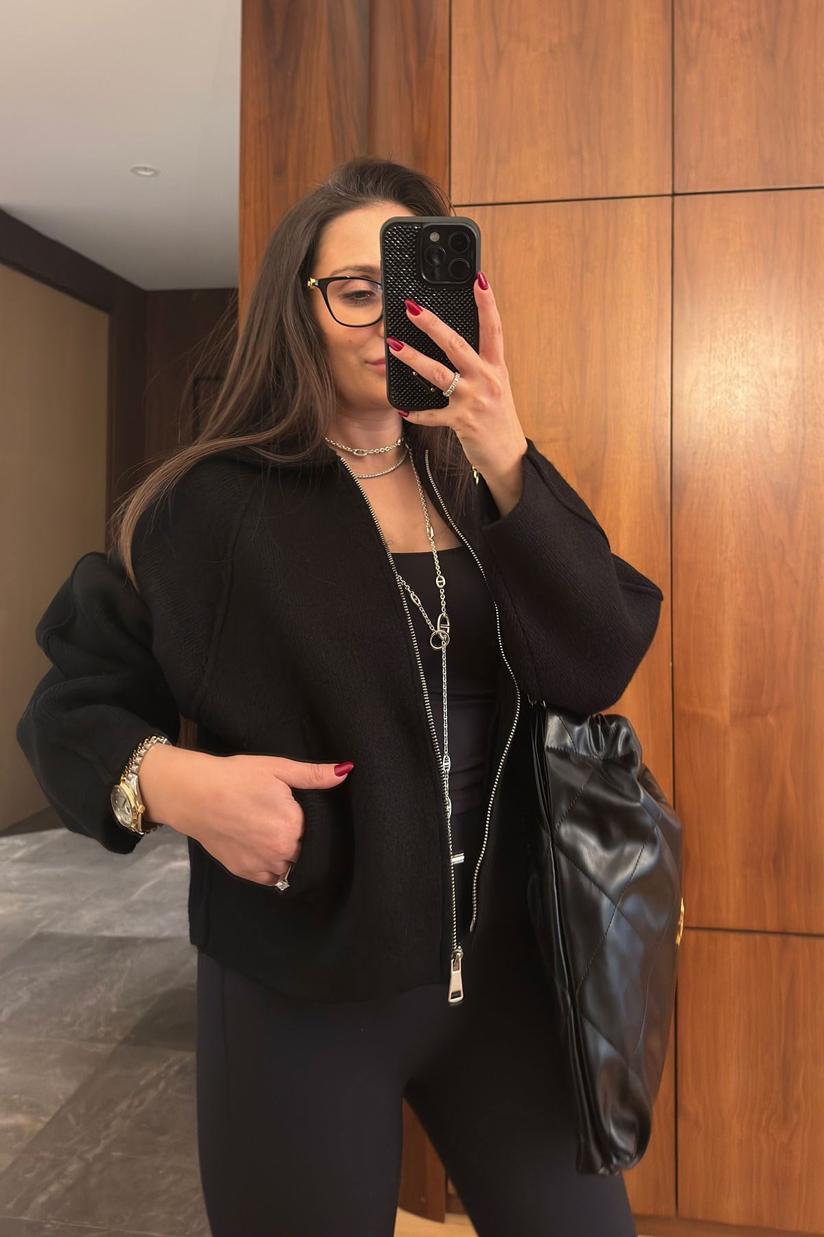 Triko Önü Cepli Premium Bomber Ceket- SİYAH