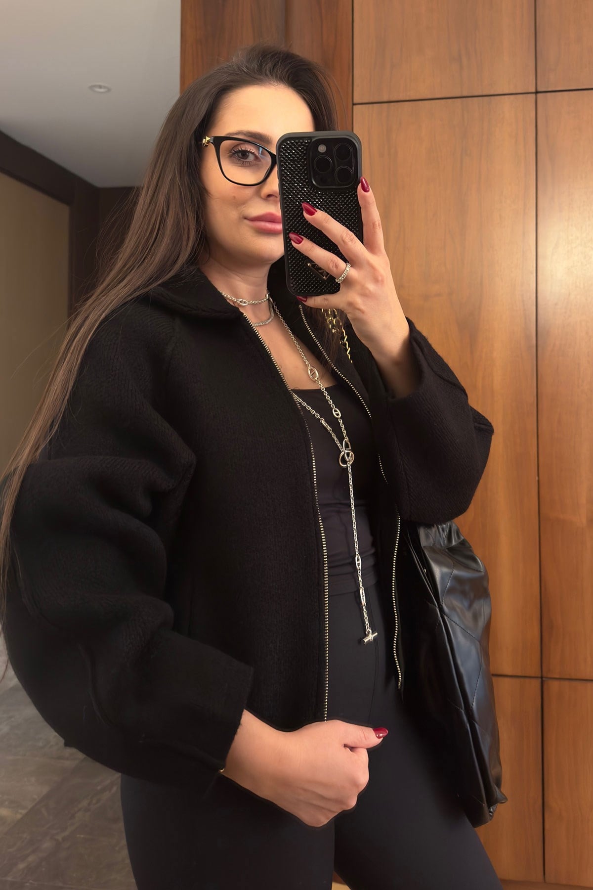Triko Önü Cepli Premium Bomber Ceket- SİYAH