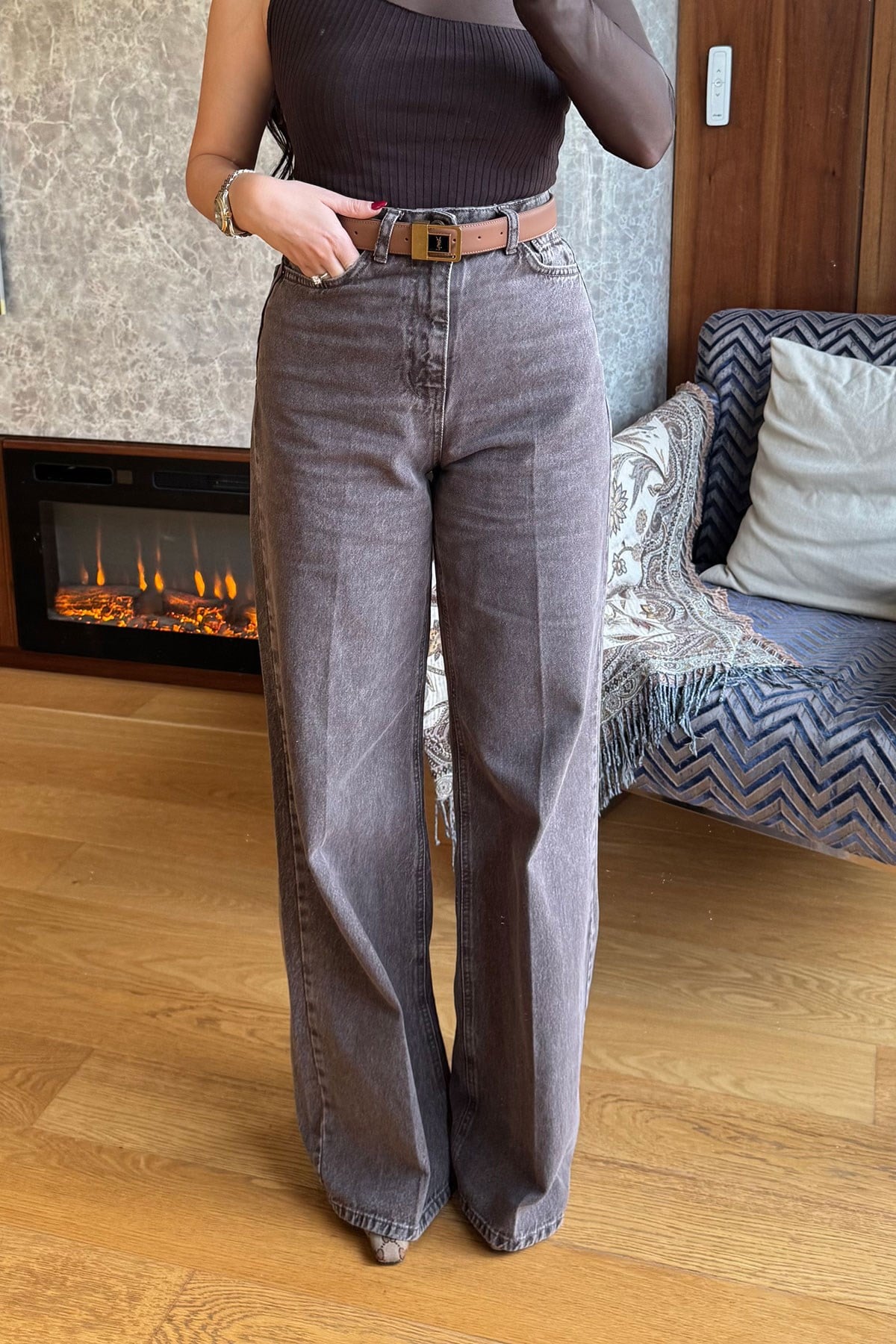 Ütü Çizgi Detay Palazzo Jean- AÇIK KAHVE