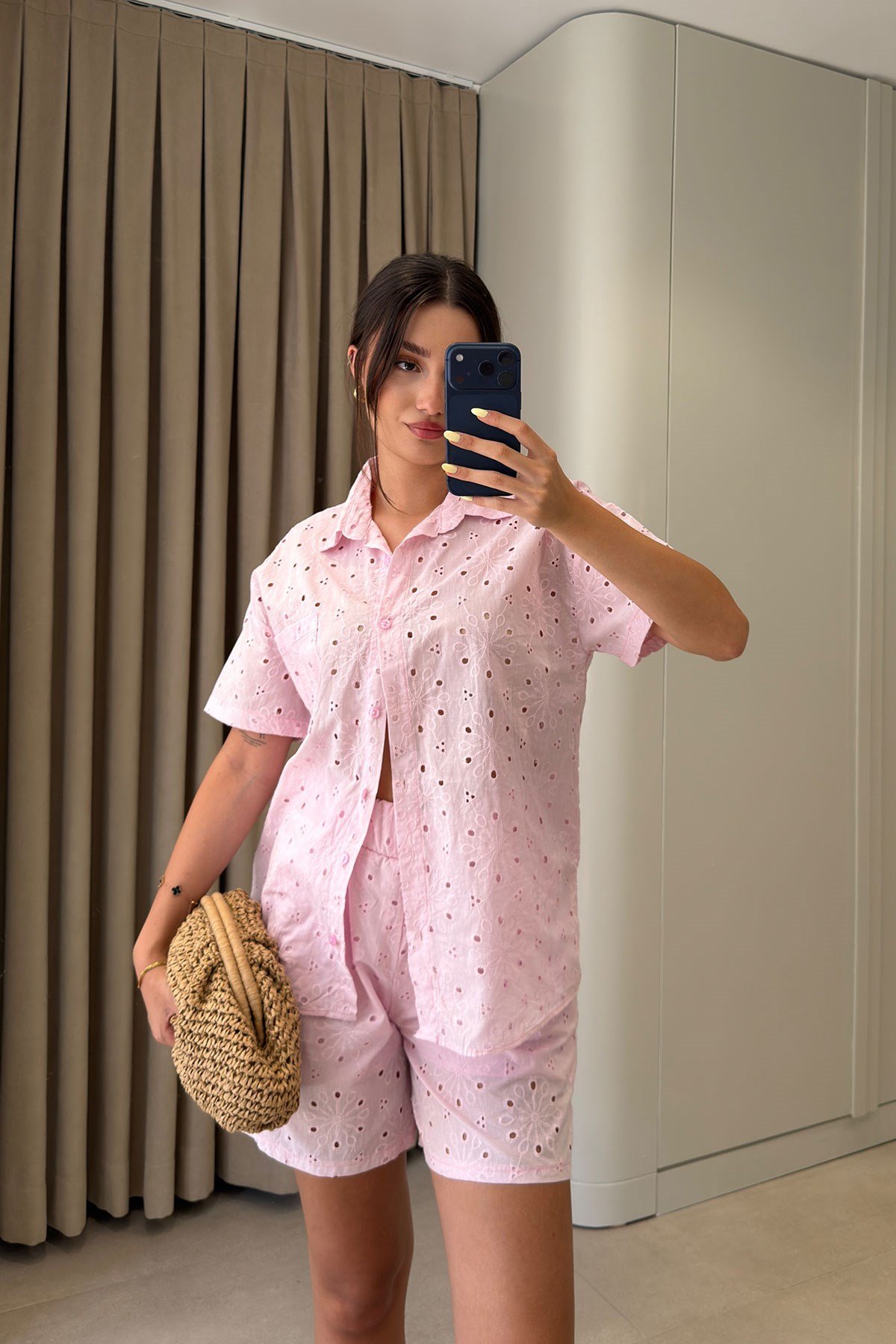 Verona Premium Şort Gömlek Takım- PEMBE