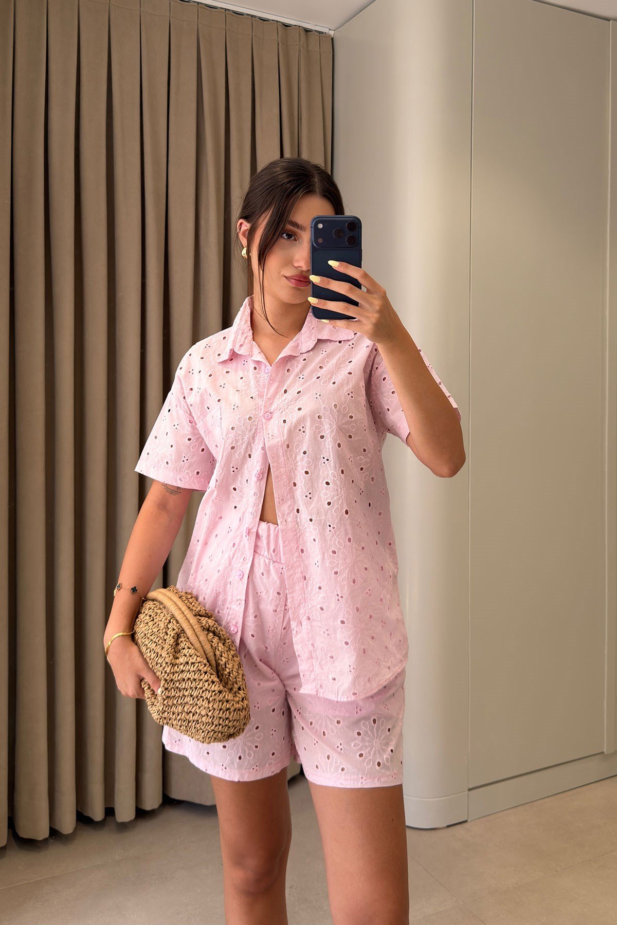 Verona Premium Şort Gömlek Takım- PEMBE