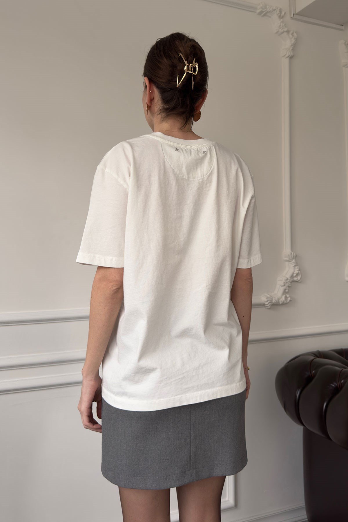 Yazı Baskılı Nakış Detay Tshirt- EKRU