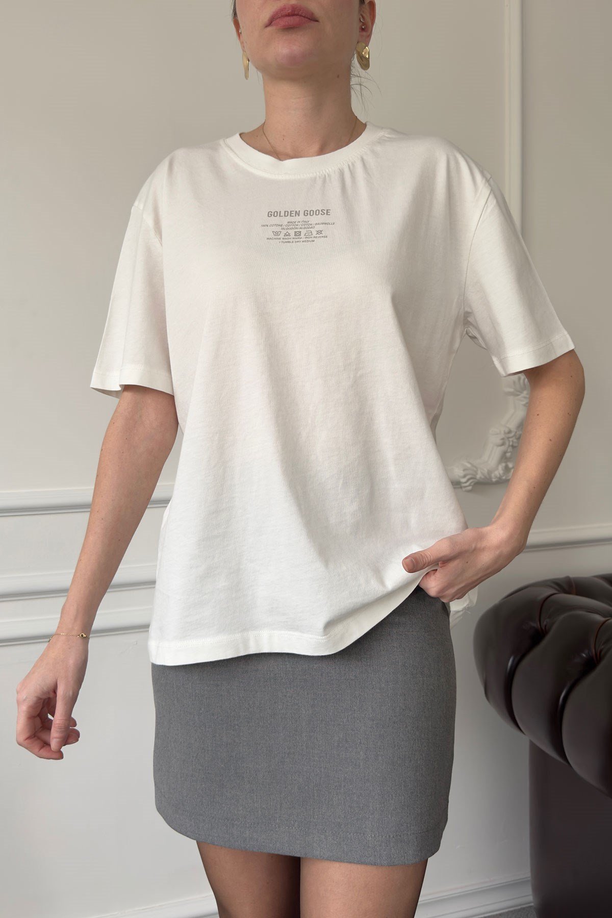 Yazı Baskılı Nakış Detay Tshirt- EKRU