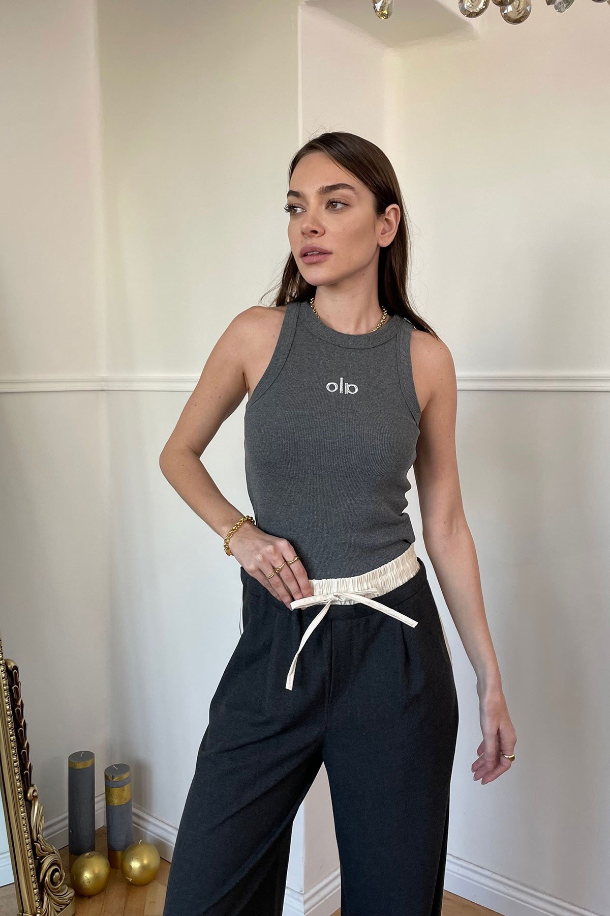 Yazı Nakış Detaylı Fitilli Crop- ANTRASİT