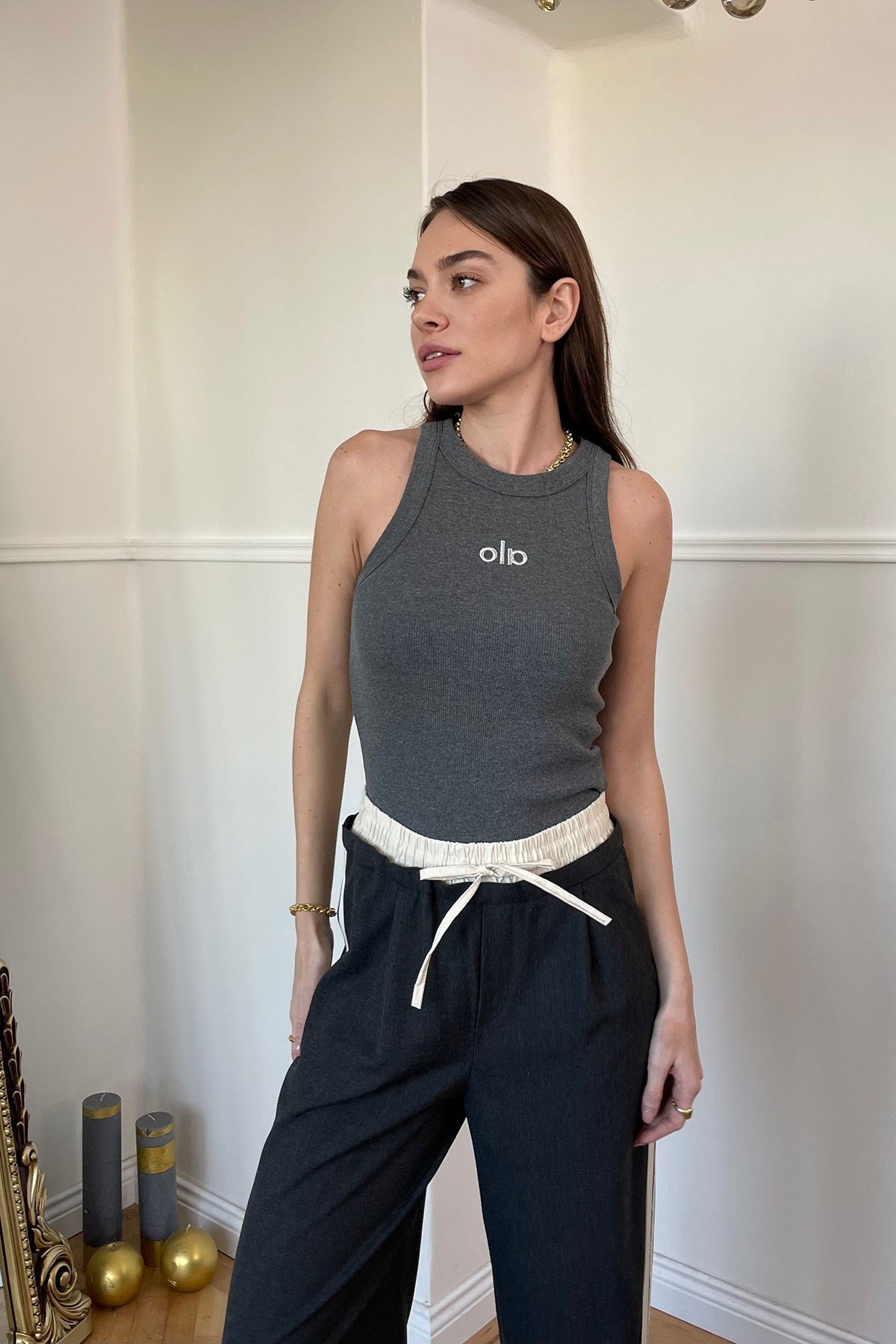 Yazı Nakış Detaylı Fitilli Crop- ANTRASİT