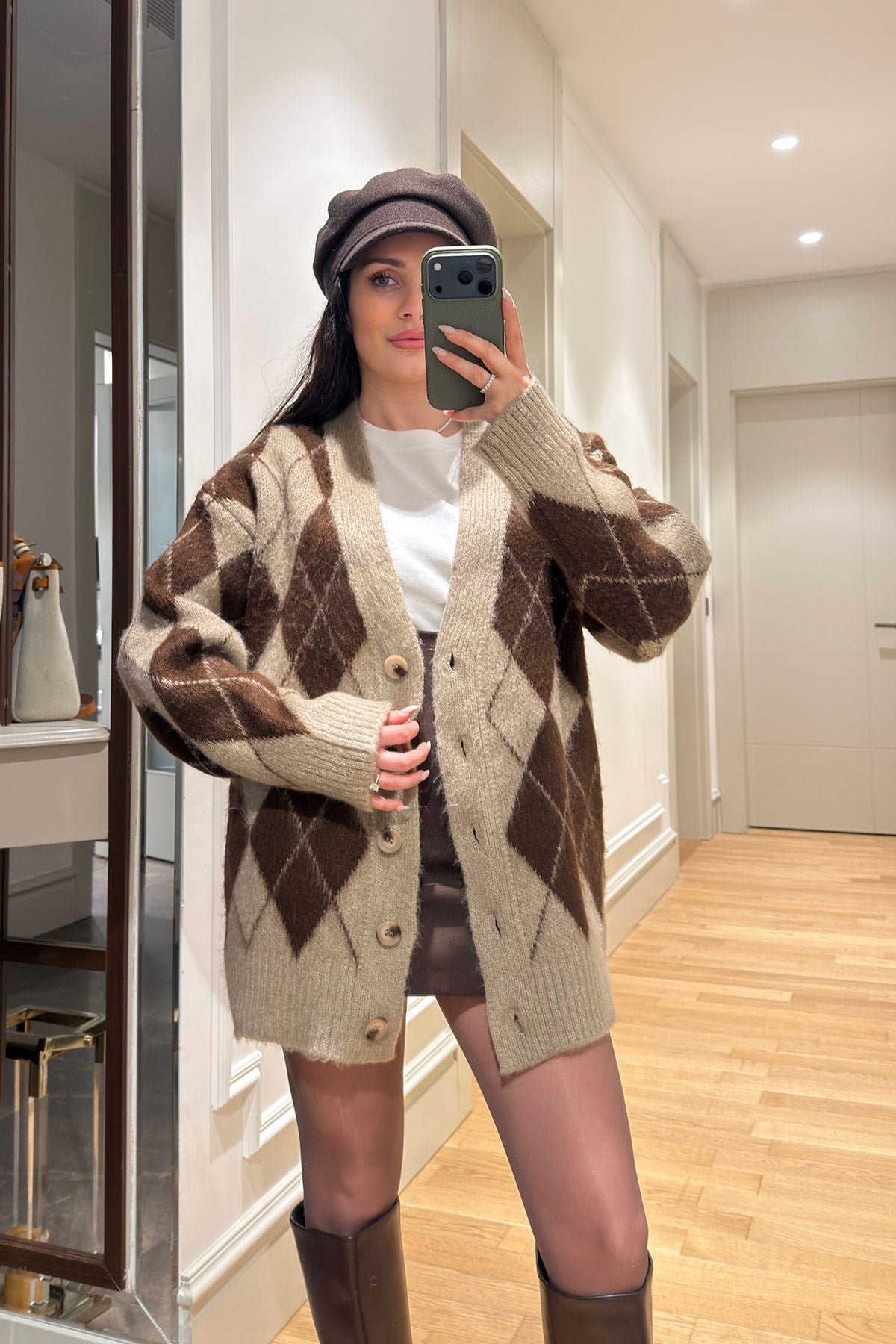 Yeni Sezon Baklava Desen Angora Hırka- CAMEL