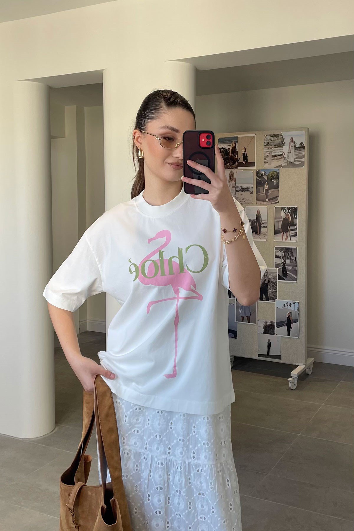 Yeni Sezon Chloe Baskılı Tişört- EKRU