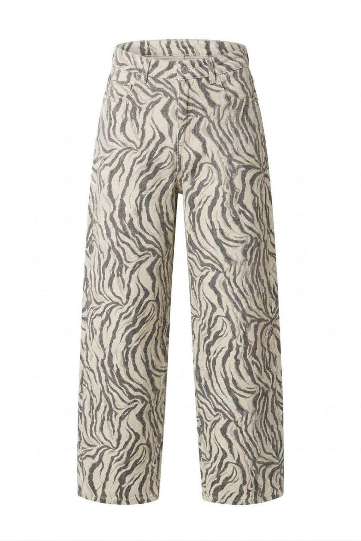 ZEBRA DESENLİ GENİŞ PACA JEAN- GRİ