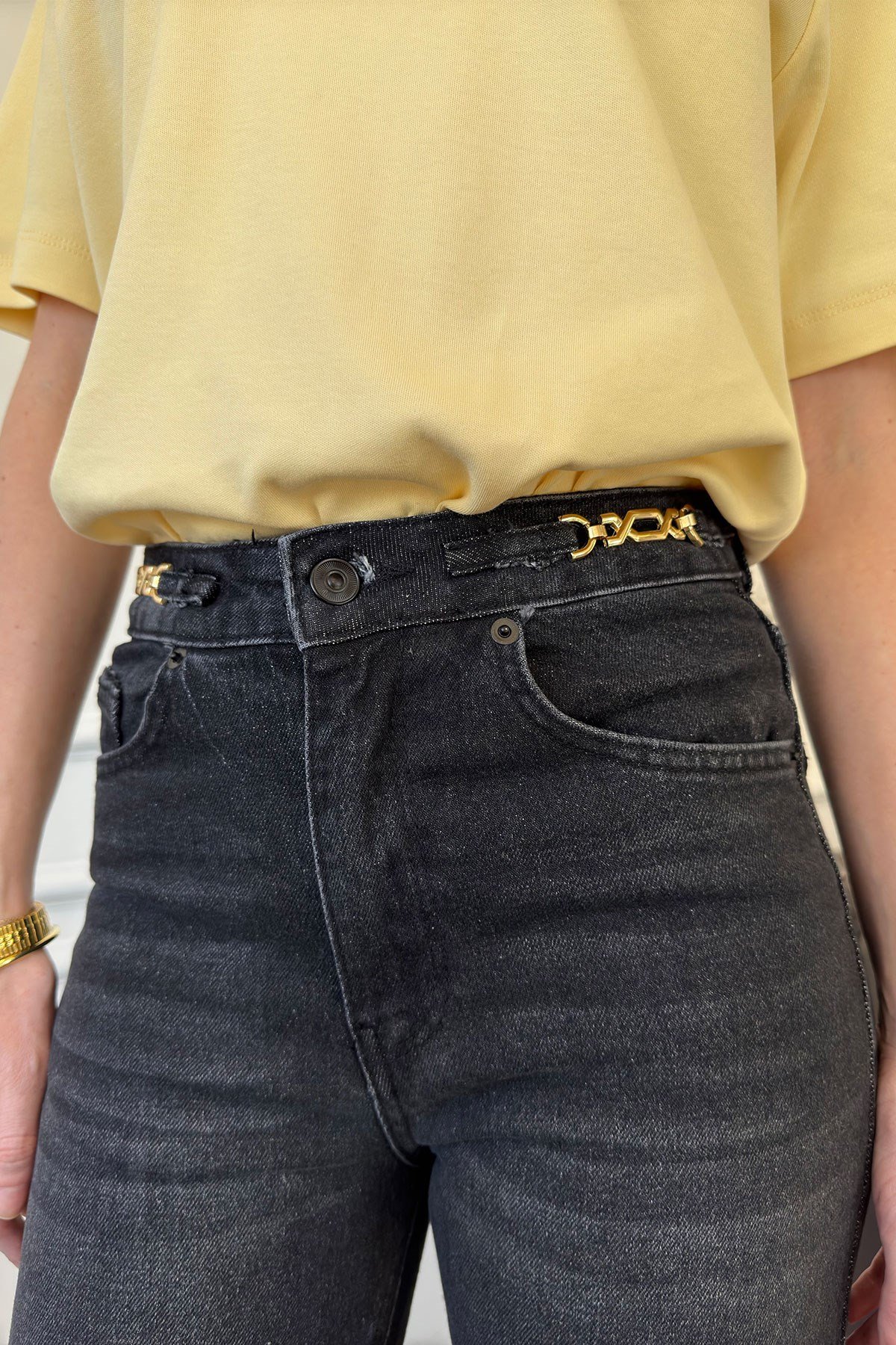 Zincir Detay Premium Jean Pantolon- GRİ