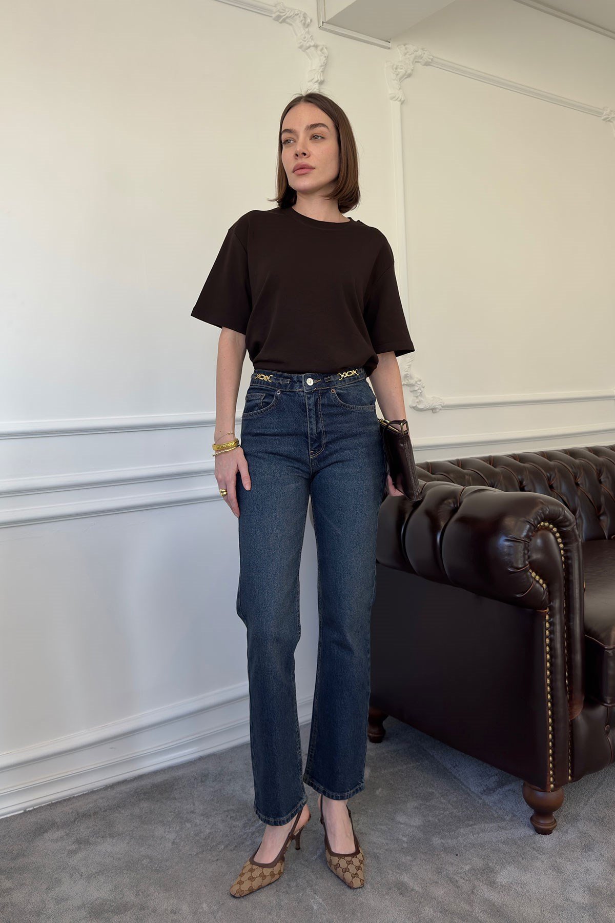 Zincir Detay Premium Jean Pantolon- MAVİ