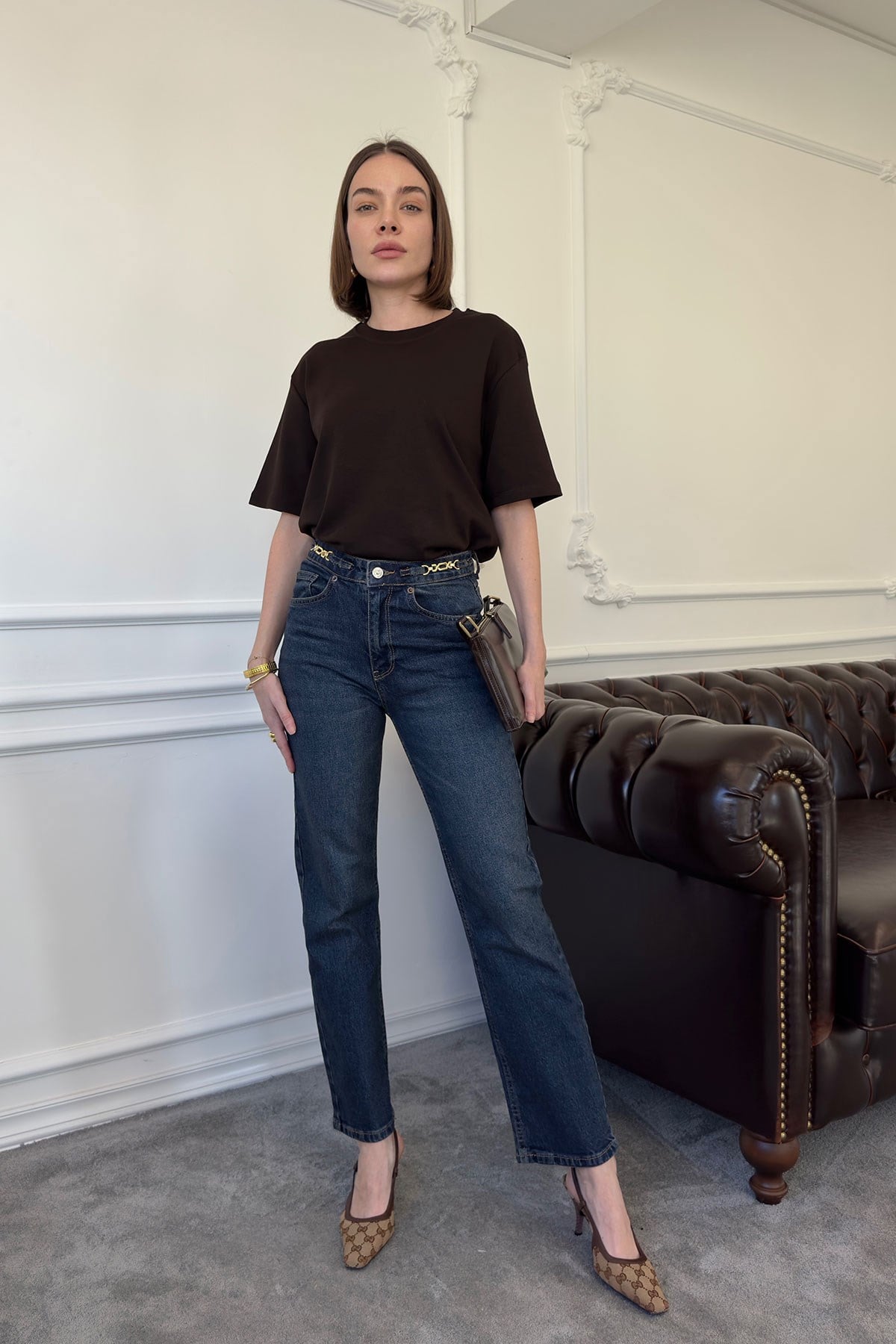 Zincir Detay Premium Jean Pantolon- MAVİ