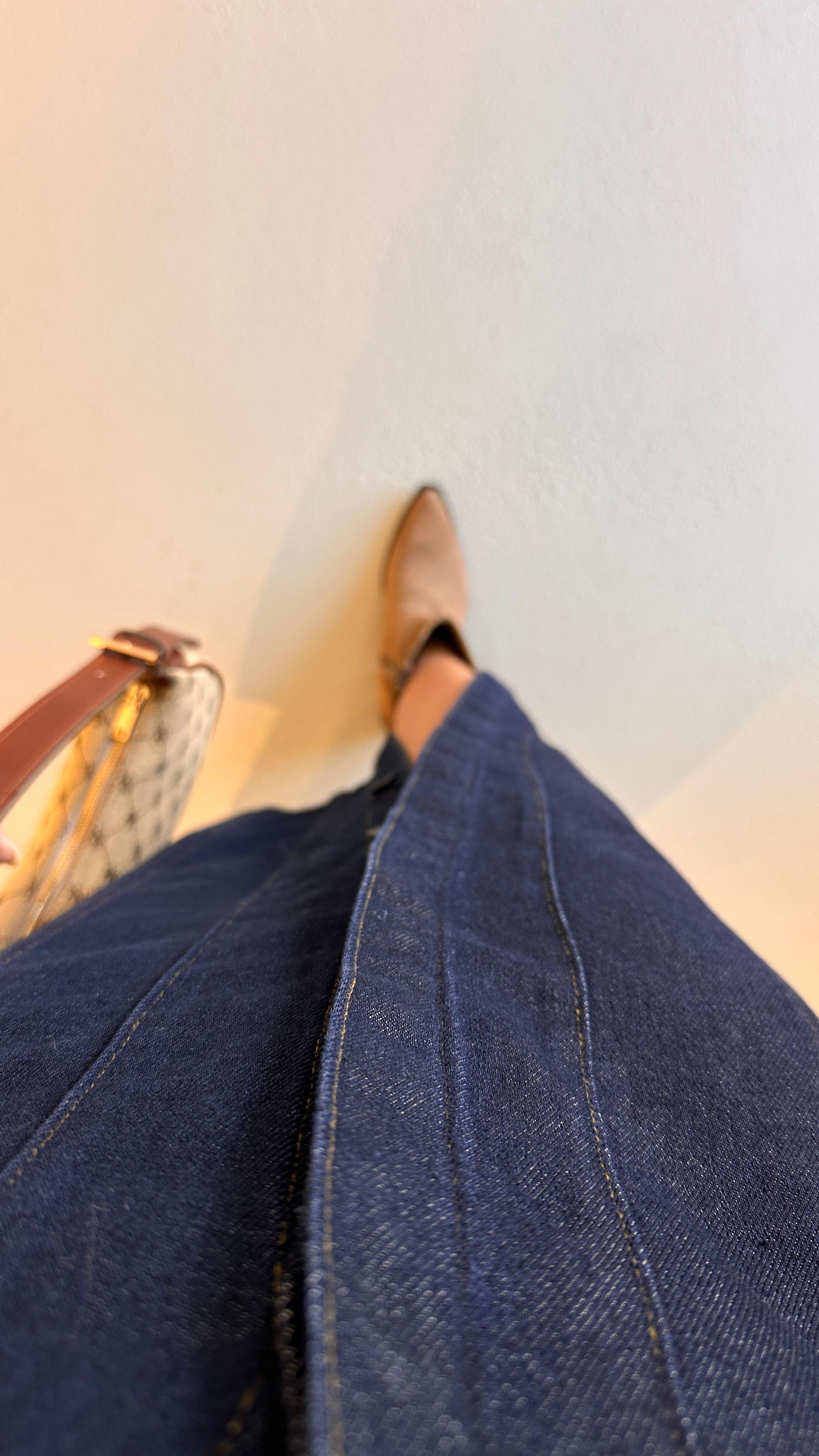 Bel Ayarlamalı Boydan Düğmeli Lacivert Denim Elbise