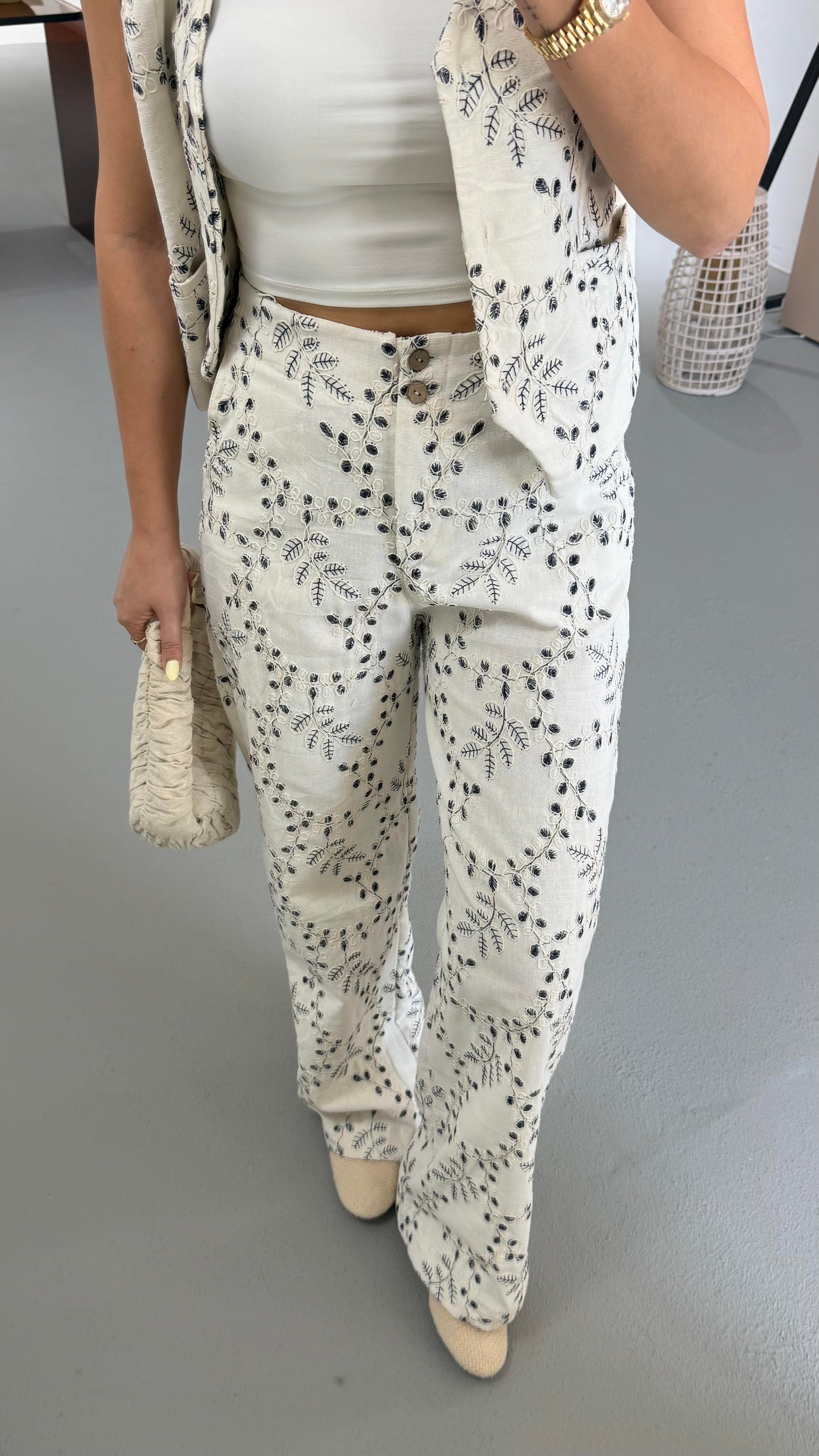 Bel Lastikli Natural Keten Fisto Pantolon
