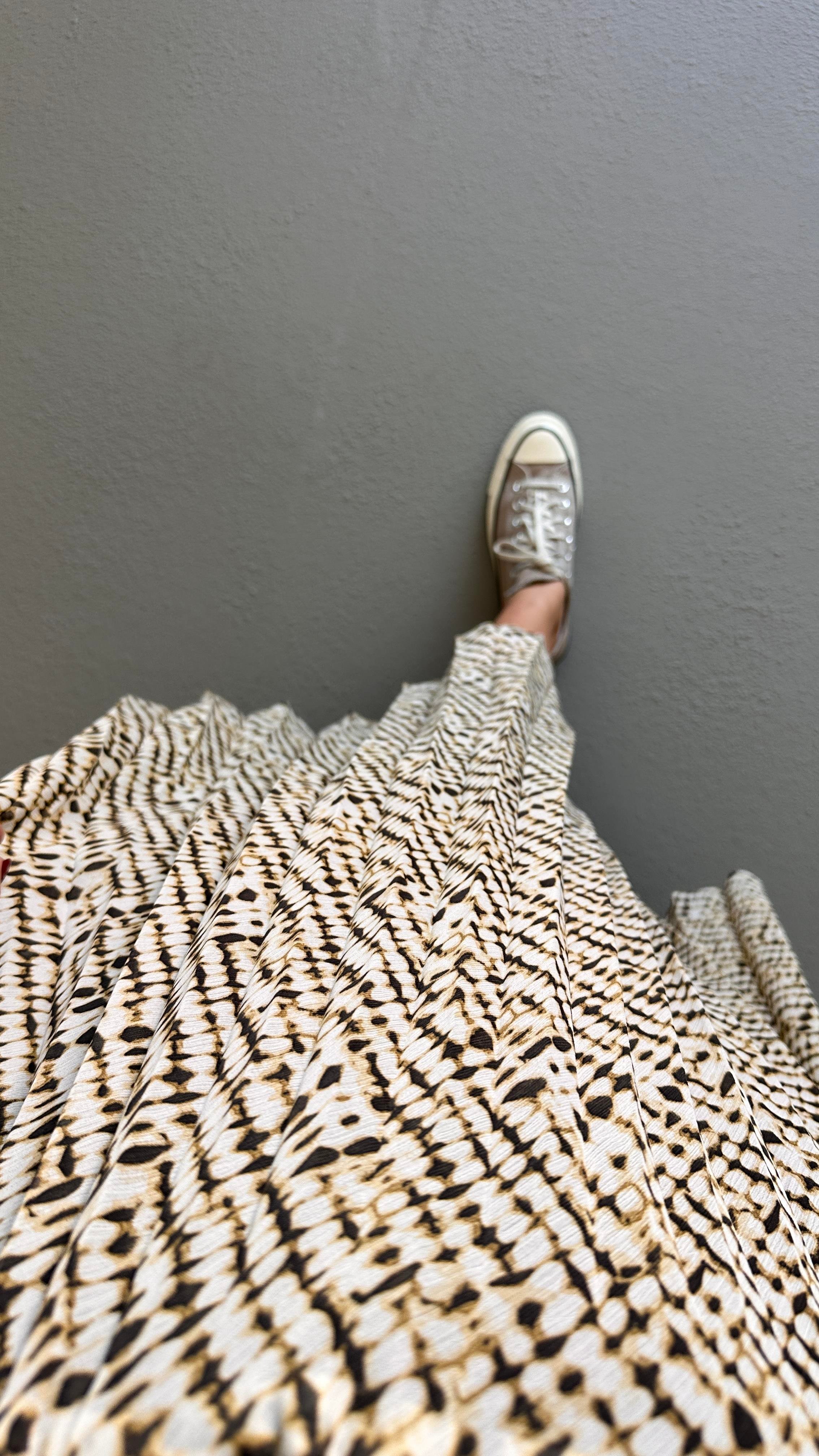 Beli Lastikli Haki Desenli Şifon Etek