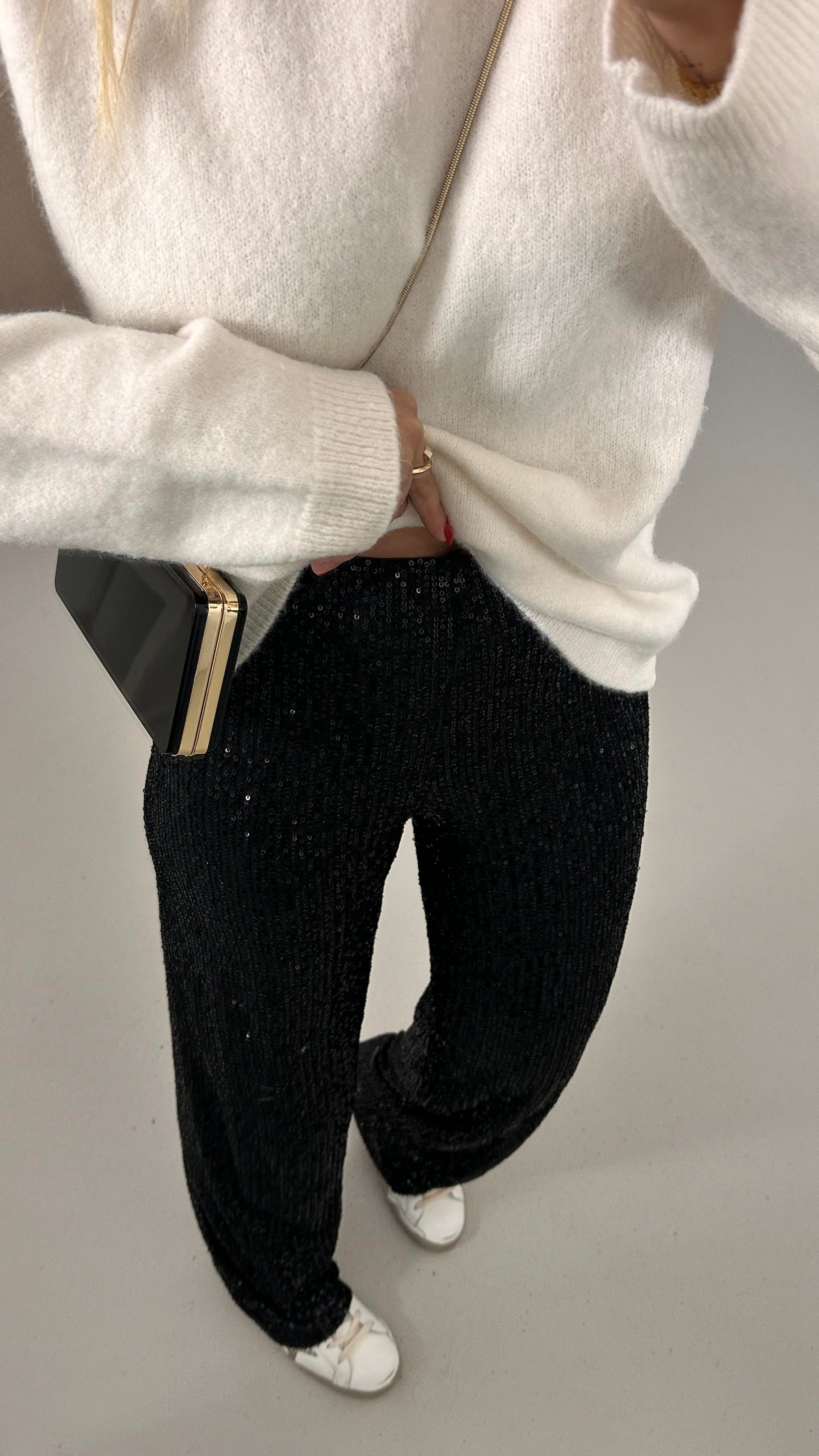 Beli Lastikli Pul Payet Siyah Bol Pantolon