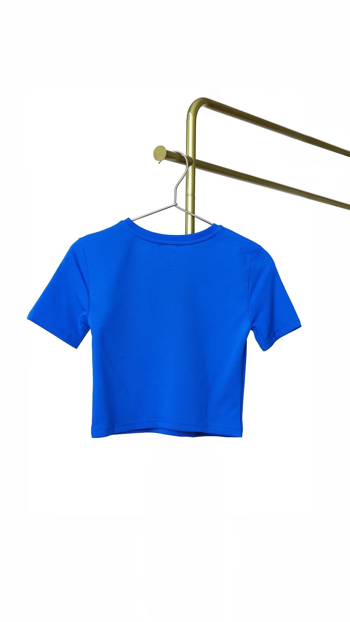 Bisiklet Yaka Likralı Fit Saks Tshirt