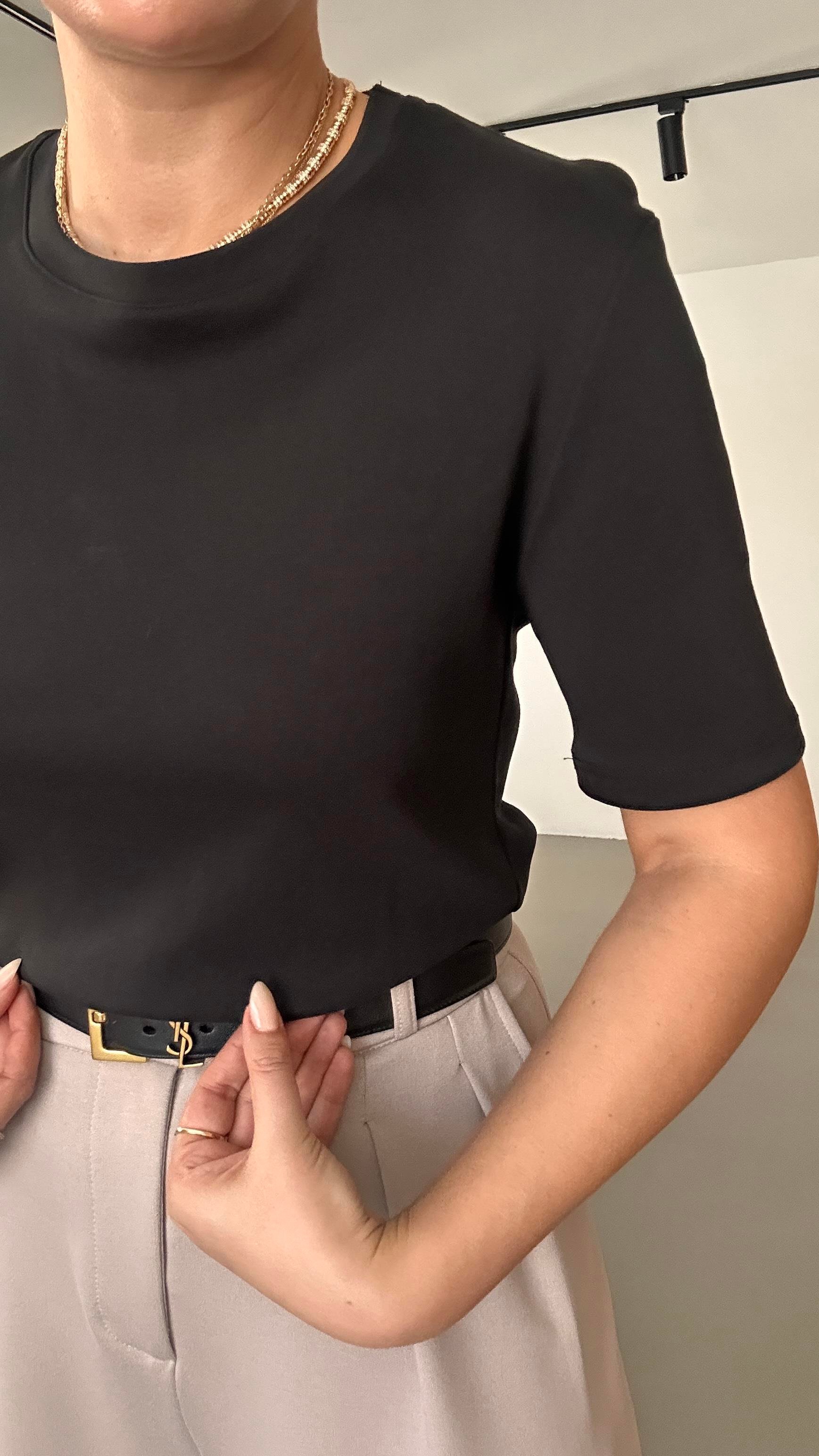 Bisiklet Yaka Pamuklu Siyah Basic Tshirt