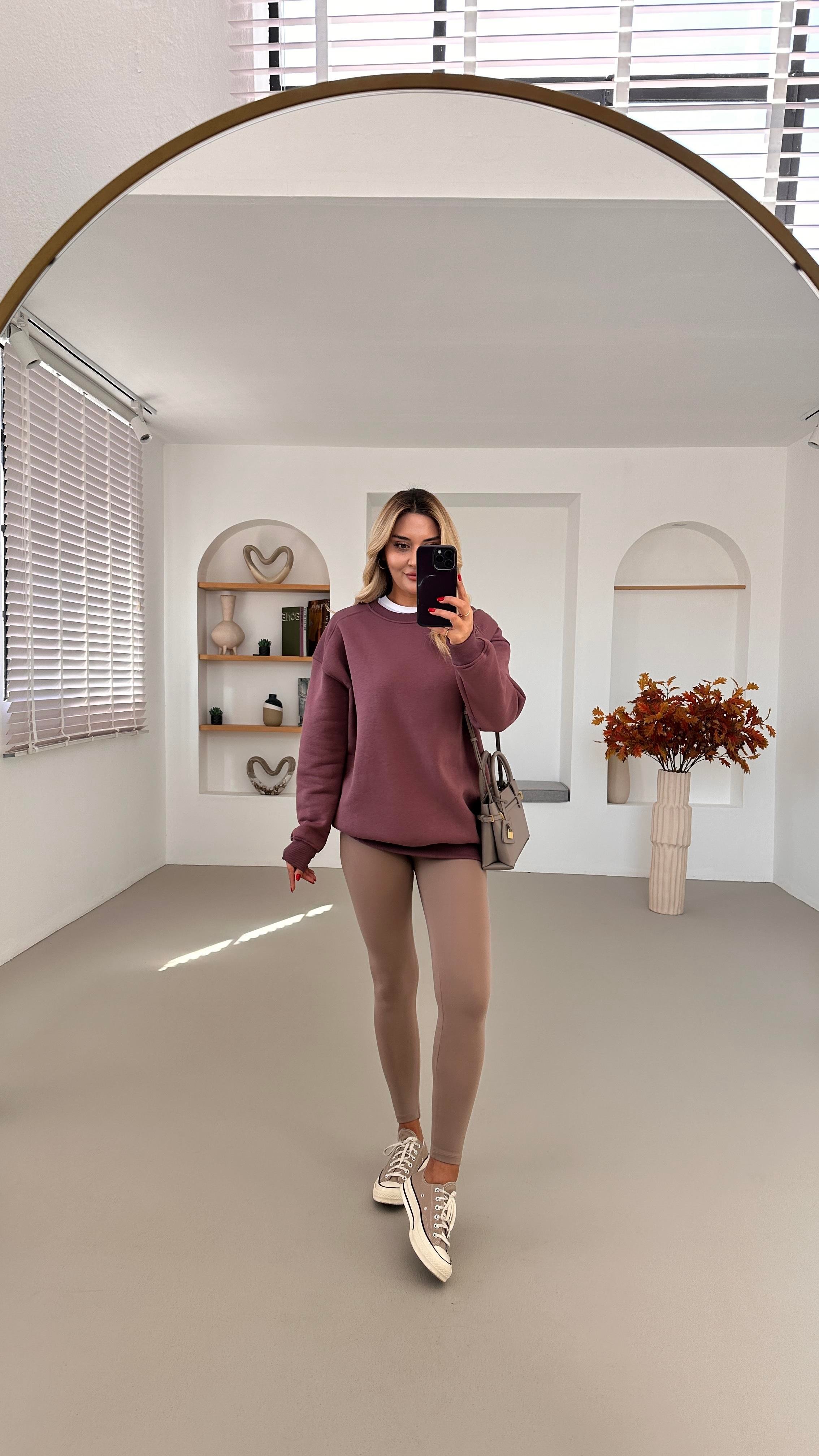 Bisiklet Yaka Şardonlu Mor Sweatshirt