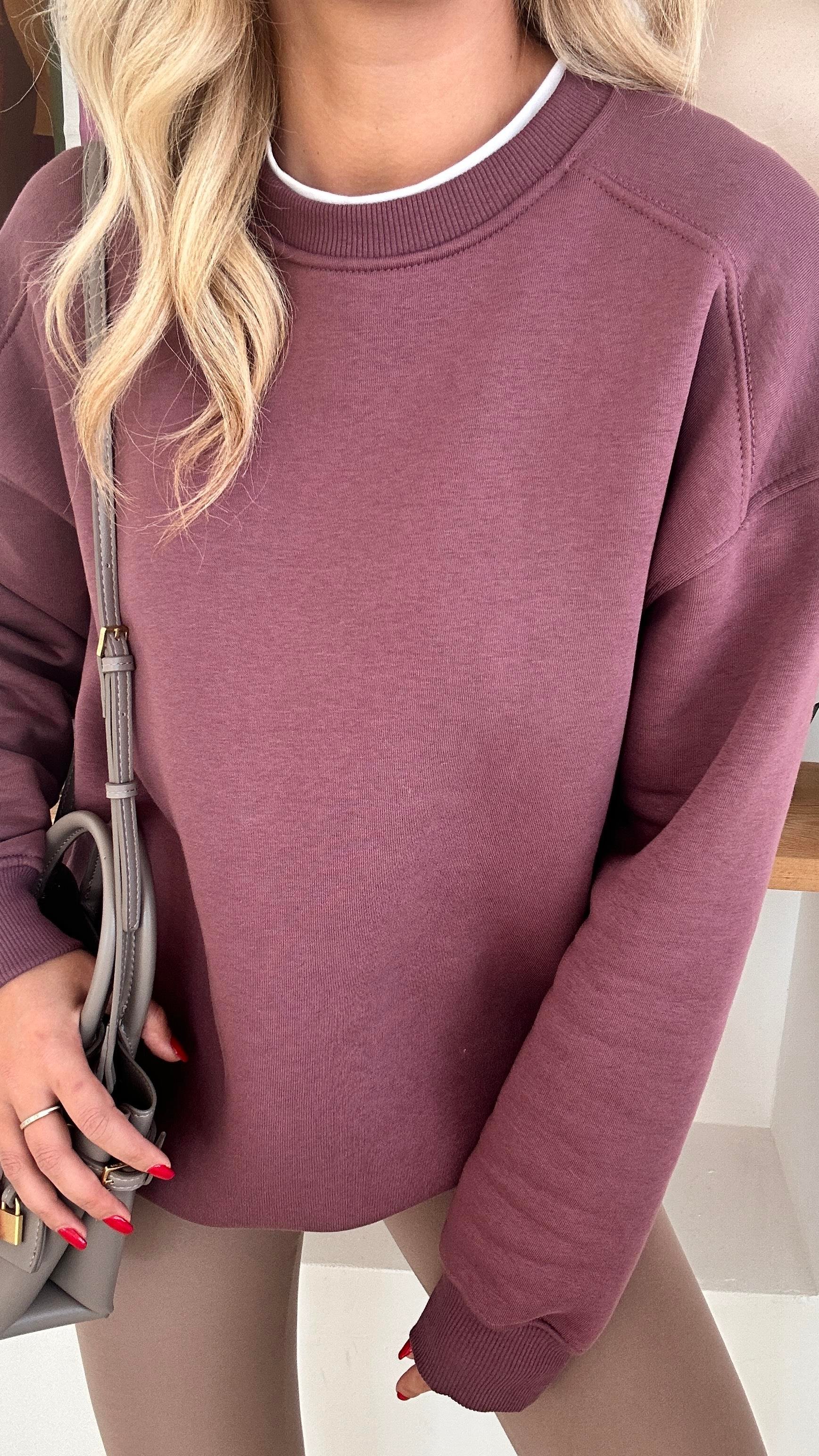 Bisiklet Yaka Şardonlu Mor Sweatshirt