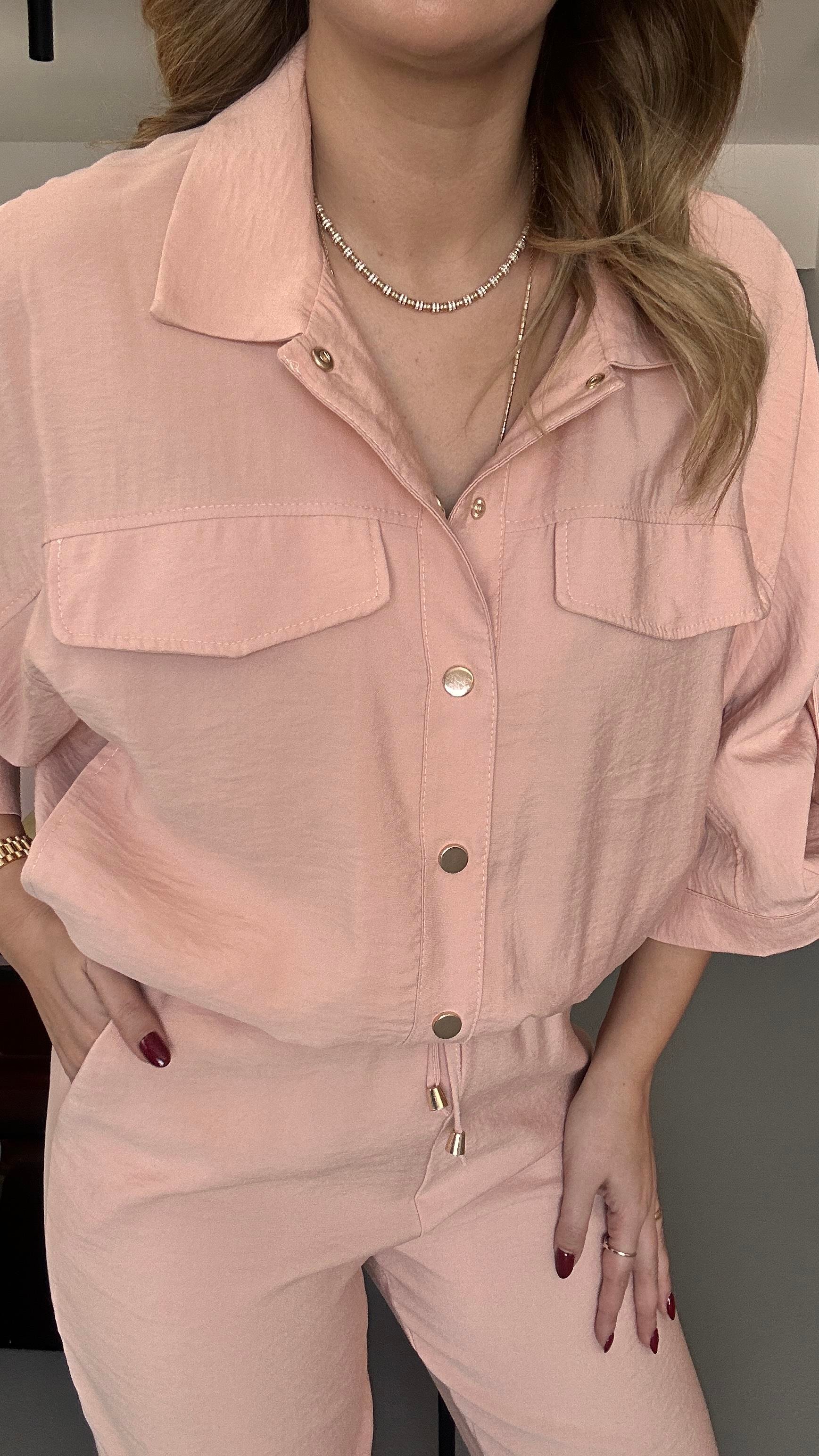 Bomber Ceket Pantolon Pudra Pembe Tensel Takım