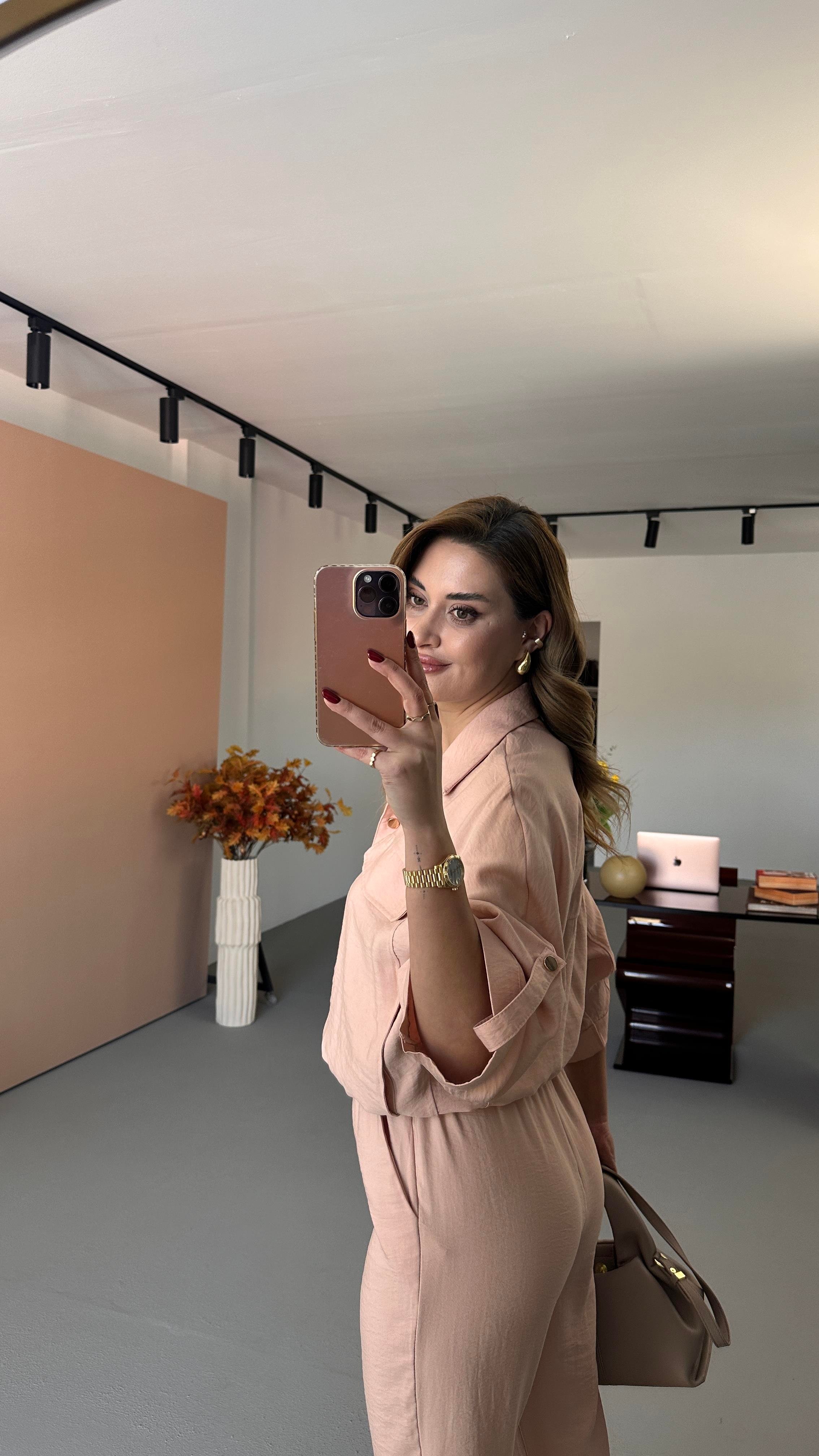 Bomber Ceket Pantolon Pudra Pembe Tensel Takım