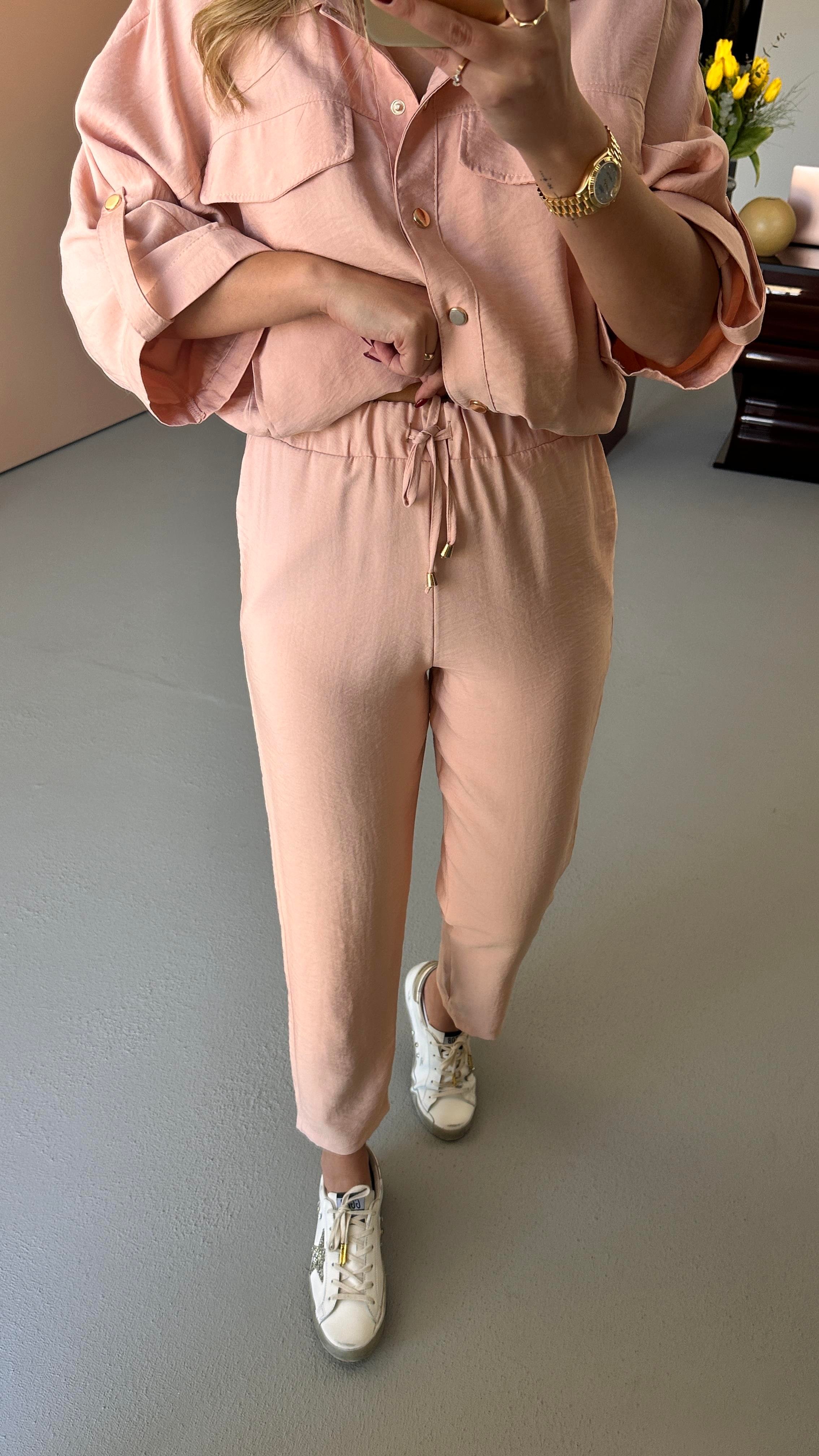 Bomber Ceket Pantolon Pudra Pembe Tensel Takım
