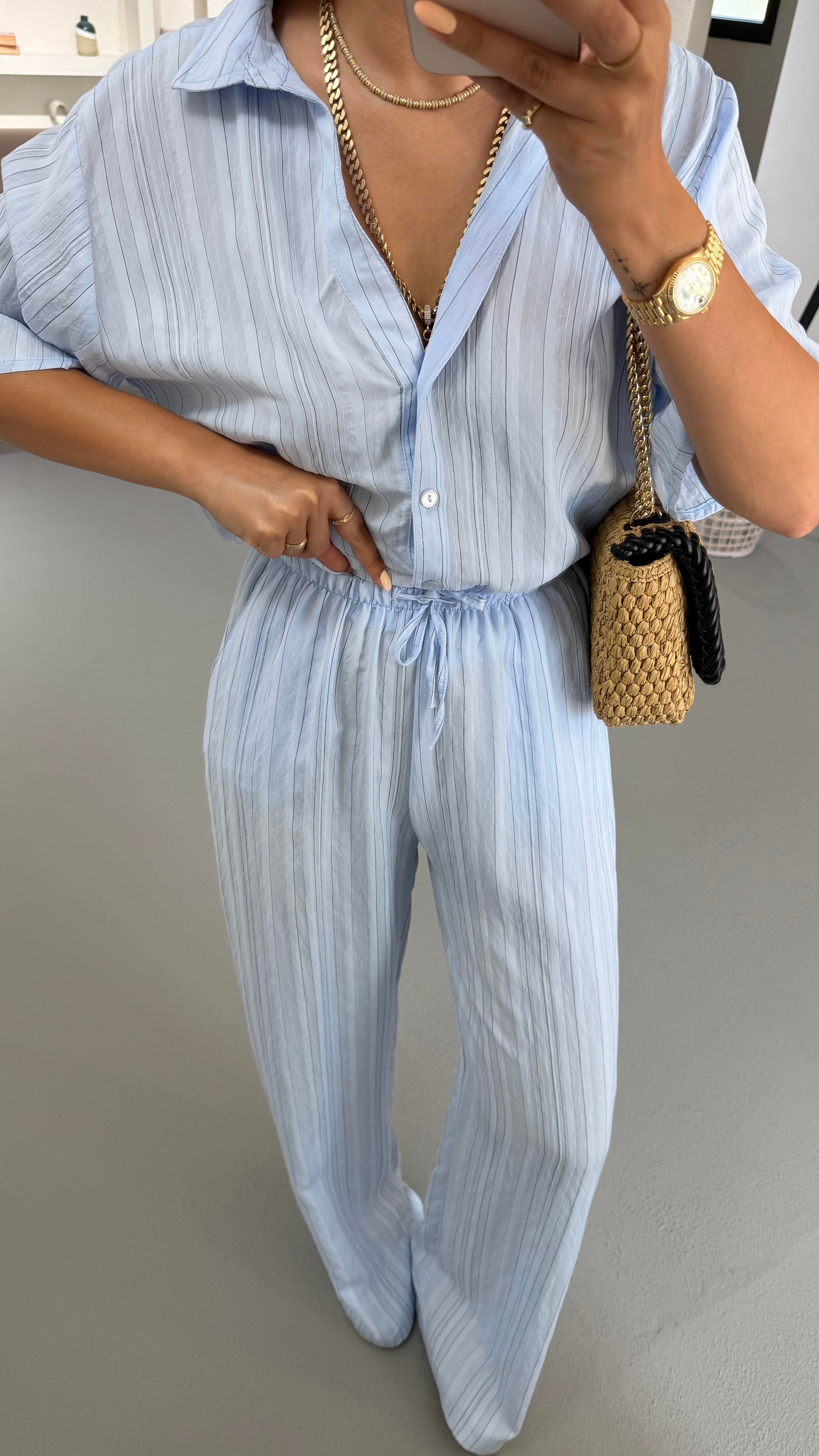 Çizgili Gömlek Pantolon Bebe Mavi Vual Takım