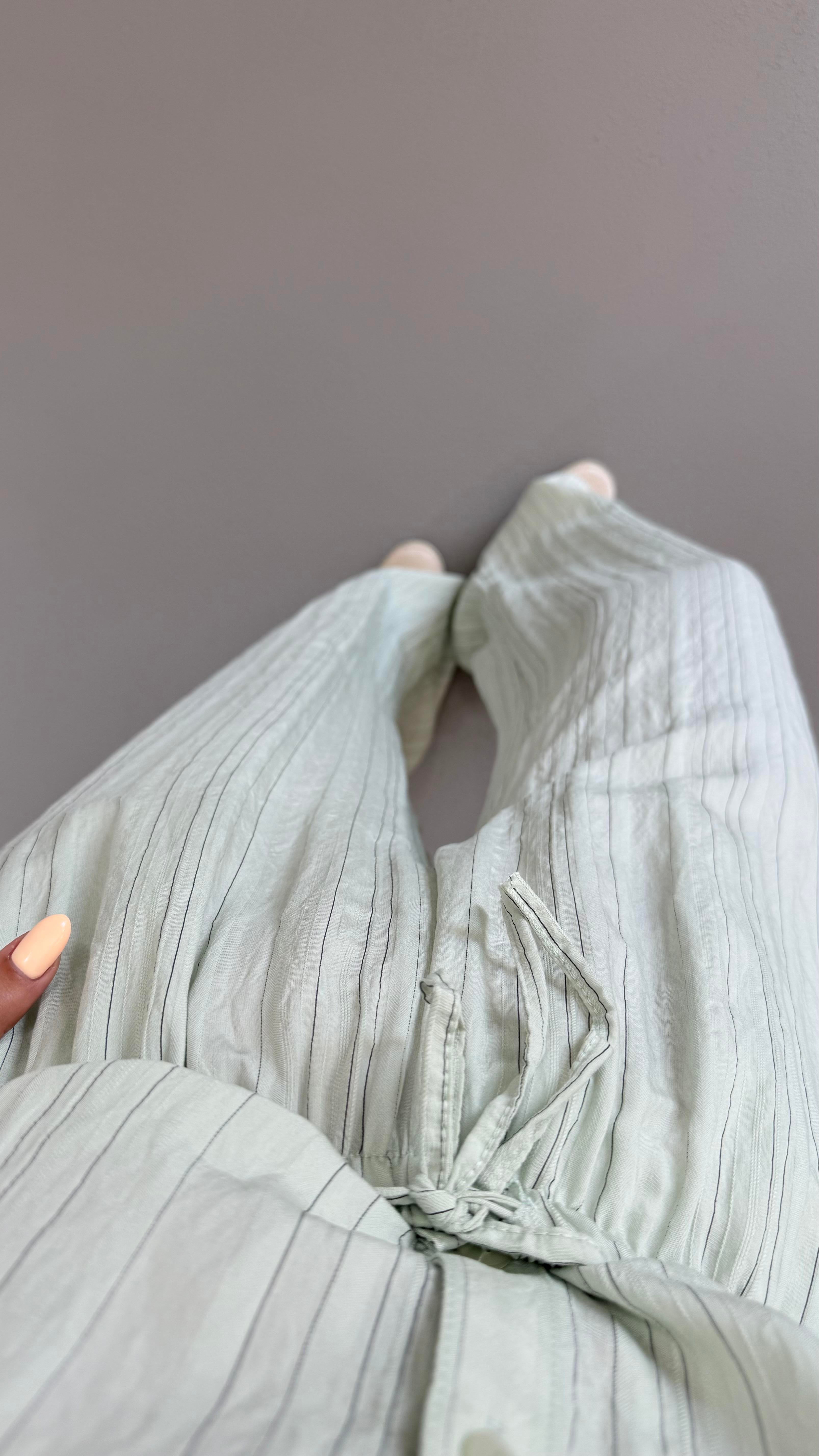 Çizgili Gömlek Pantolon Mint Vual Takım