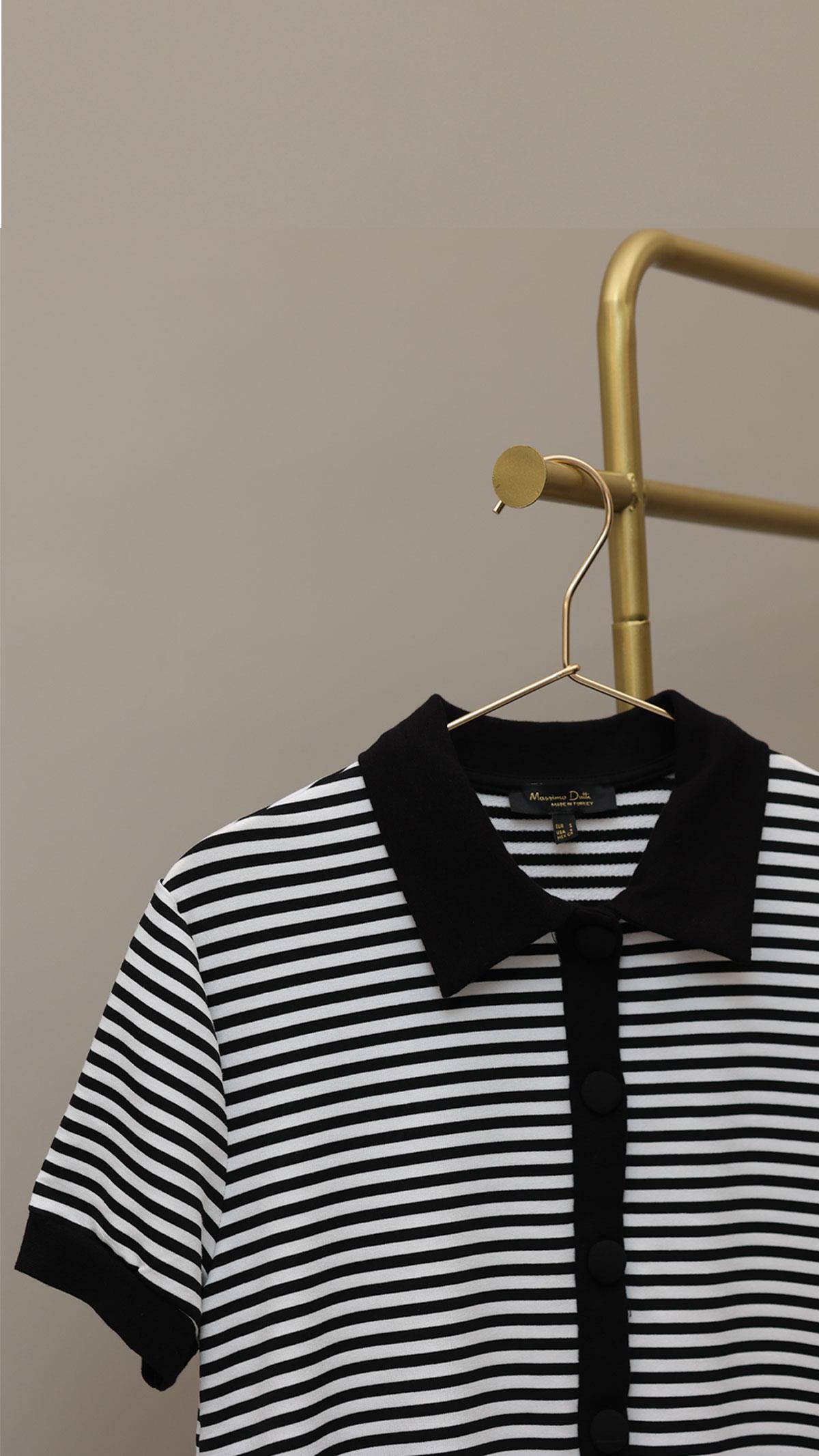 Düğme Detay Siyah Beyaz Çizgili Bluz