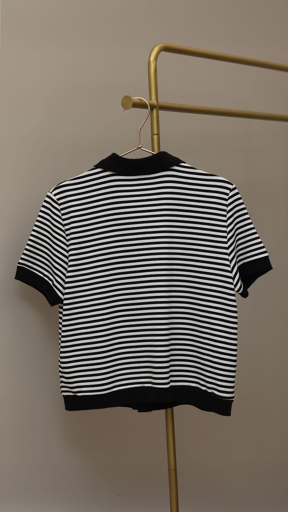 Düğme Detay Siyah Beyaz Çizgili Bluz