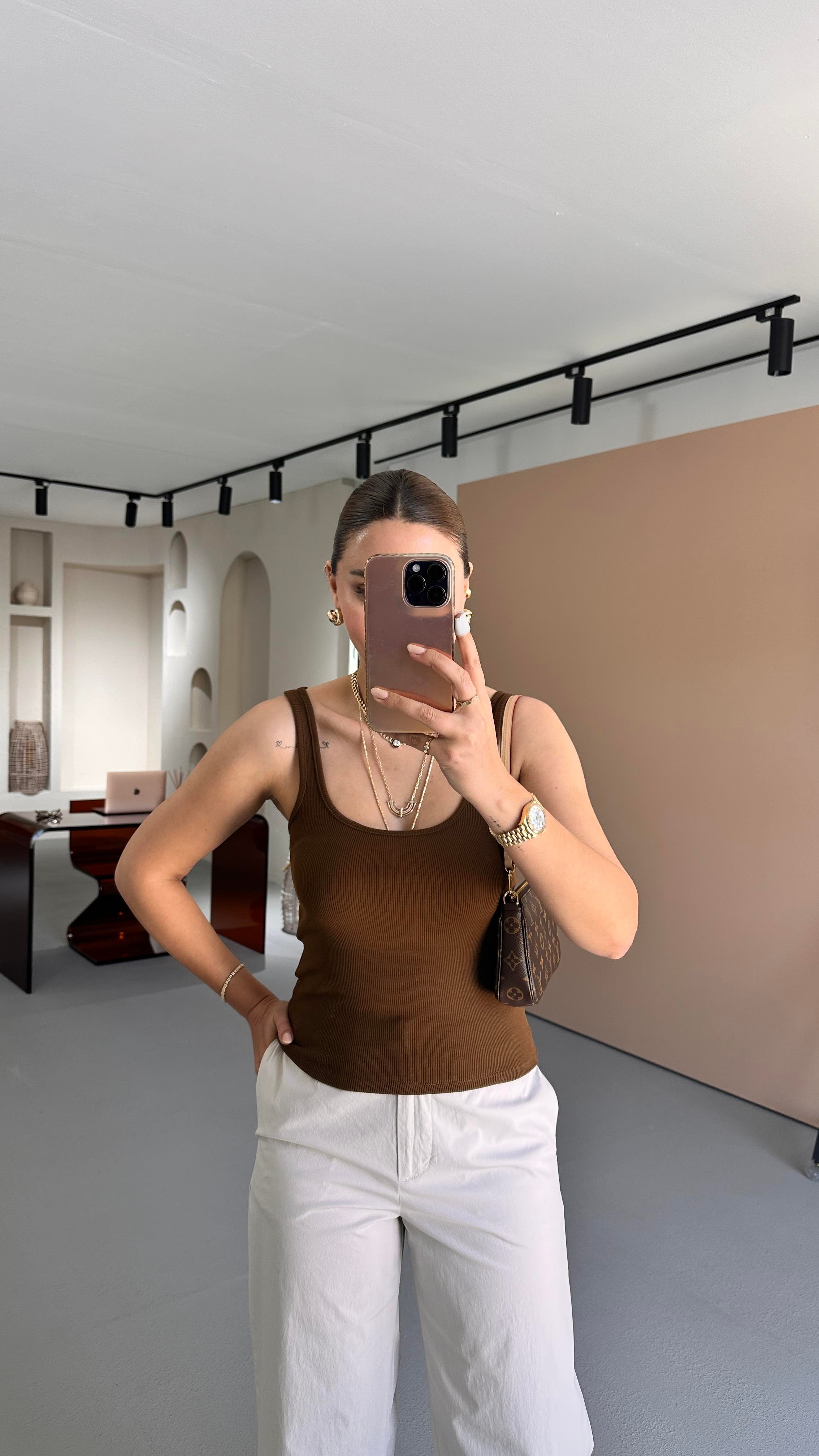 Fitilli Ön Arka U Yaka Kahve Bluz