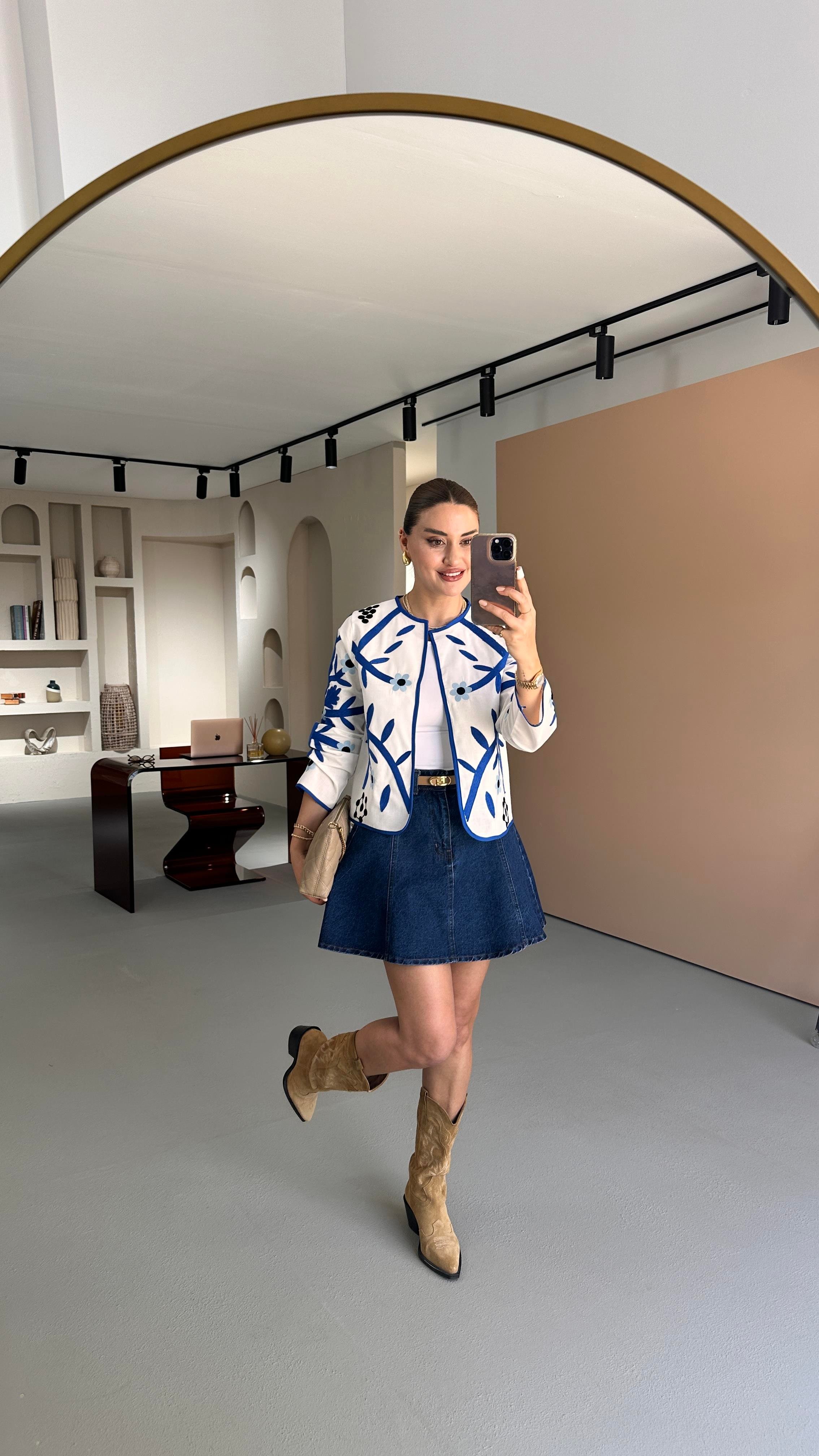 Godeli Çan Lacivert Denim Etek