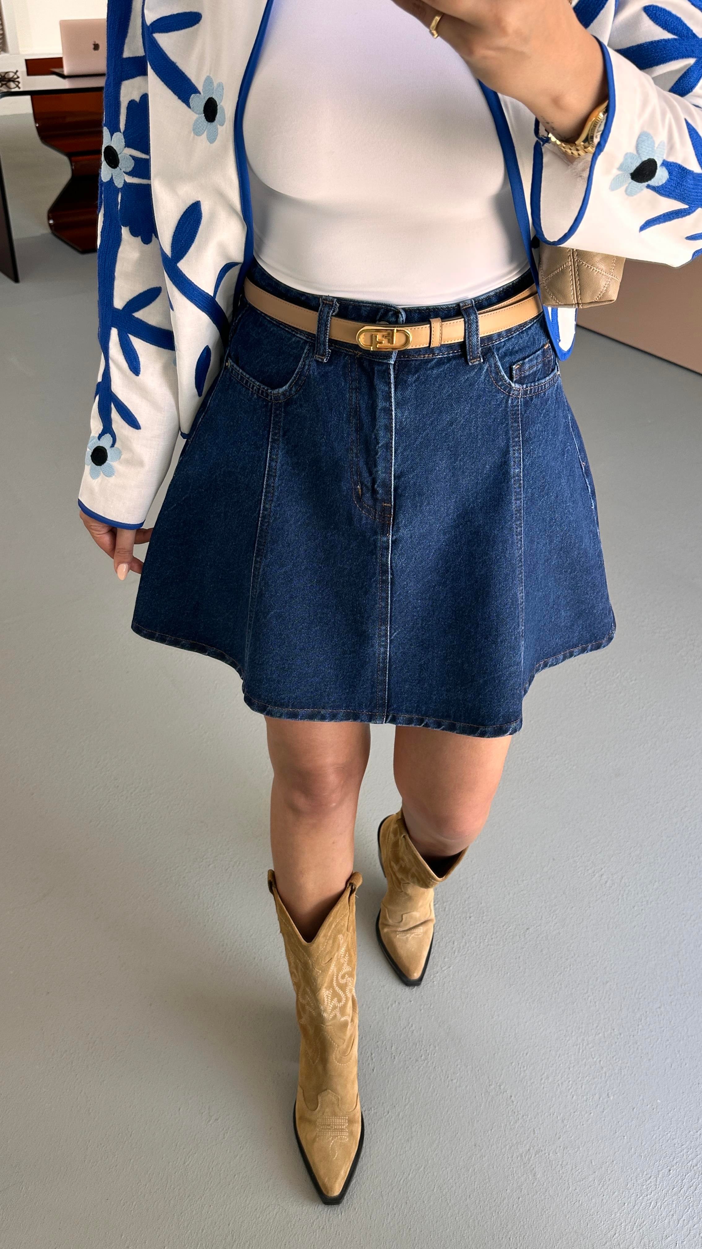 Godeli Çan Lacivert Denim Etek
