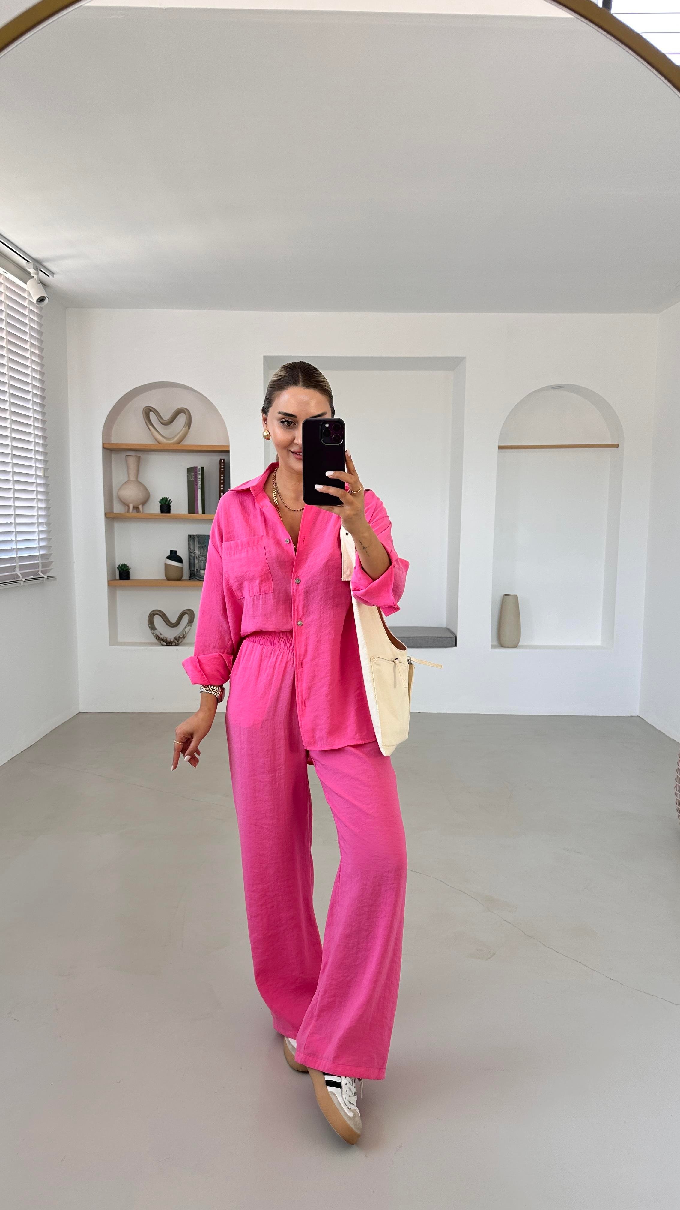 Gömlek-Pantolon Pembe Tensel Takım