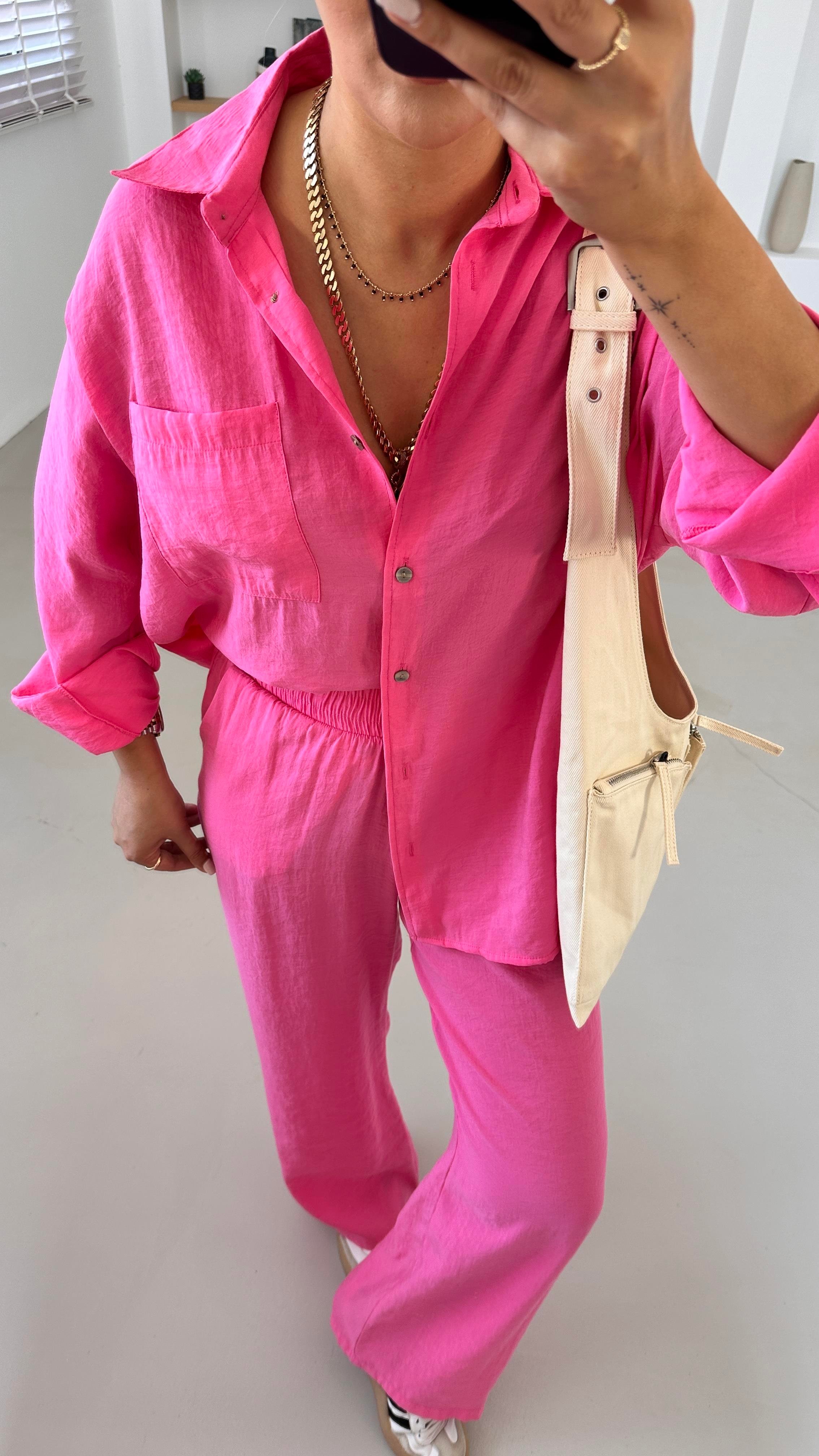 Gömlek-Pantolon Pembe Tensel Takım