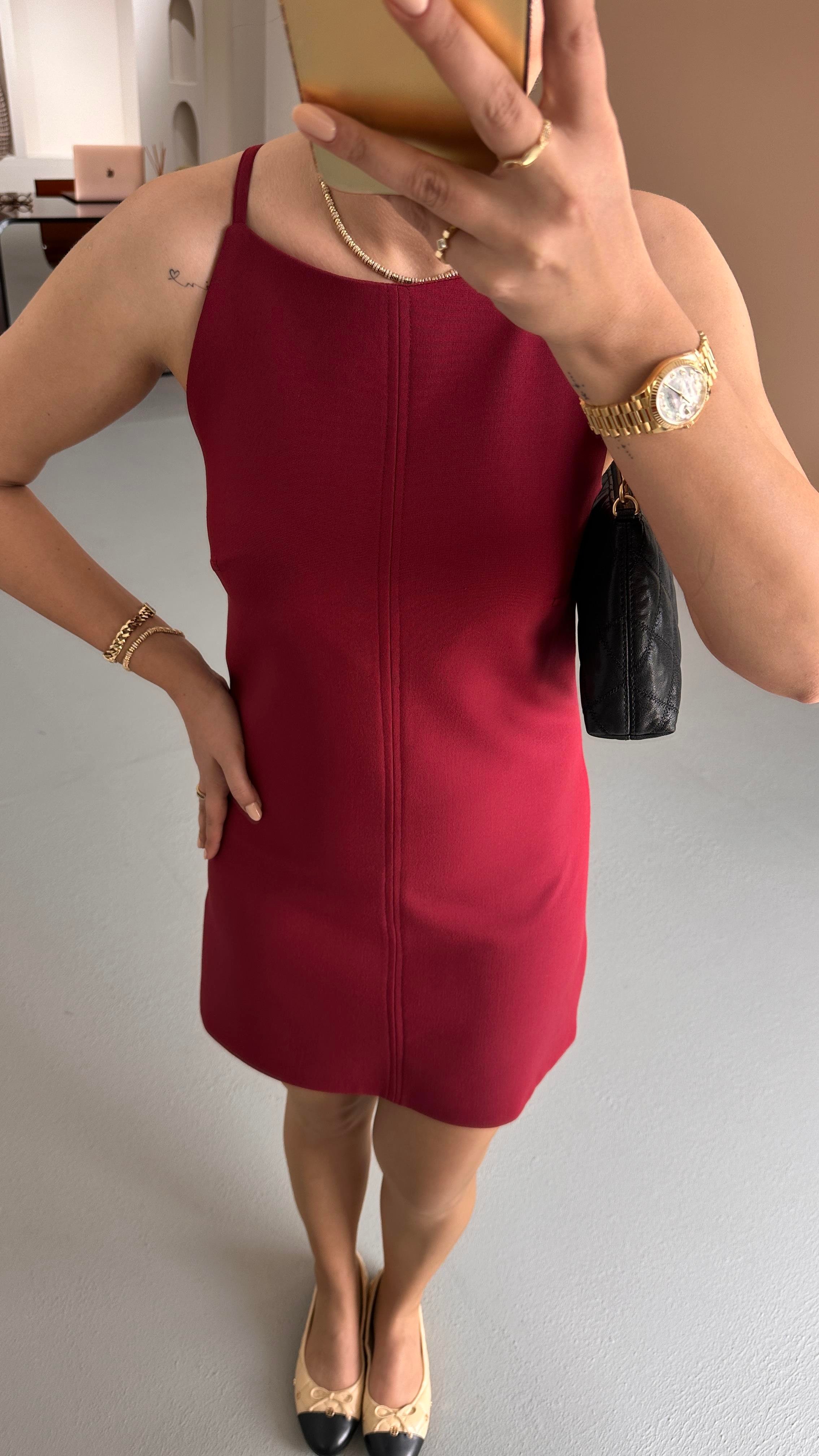 Halter Yaka Bordo Mini Elbise
