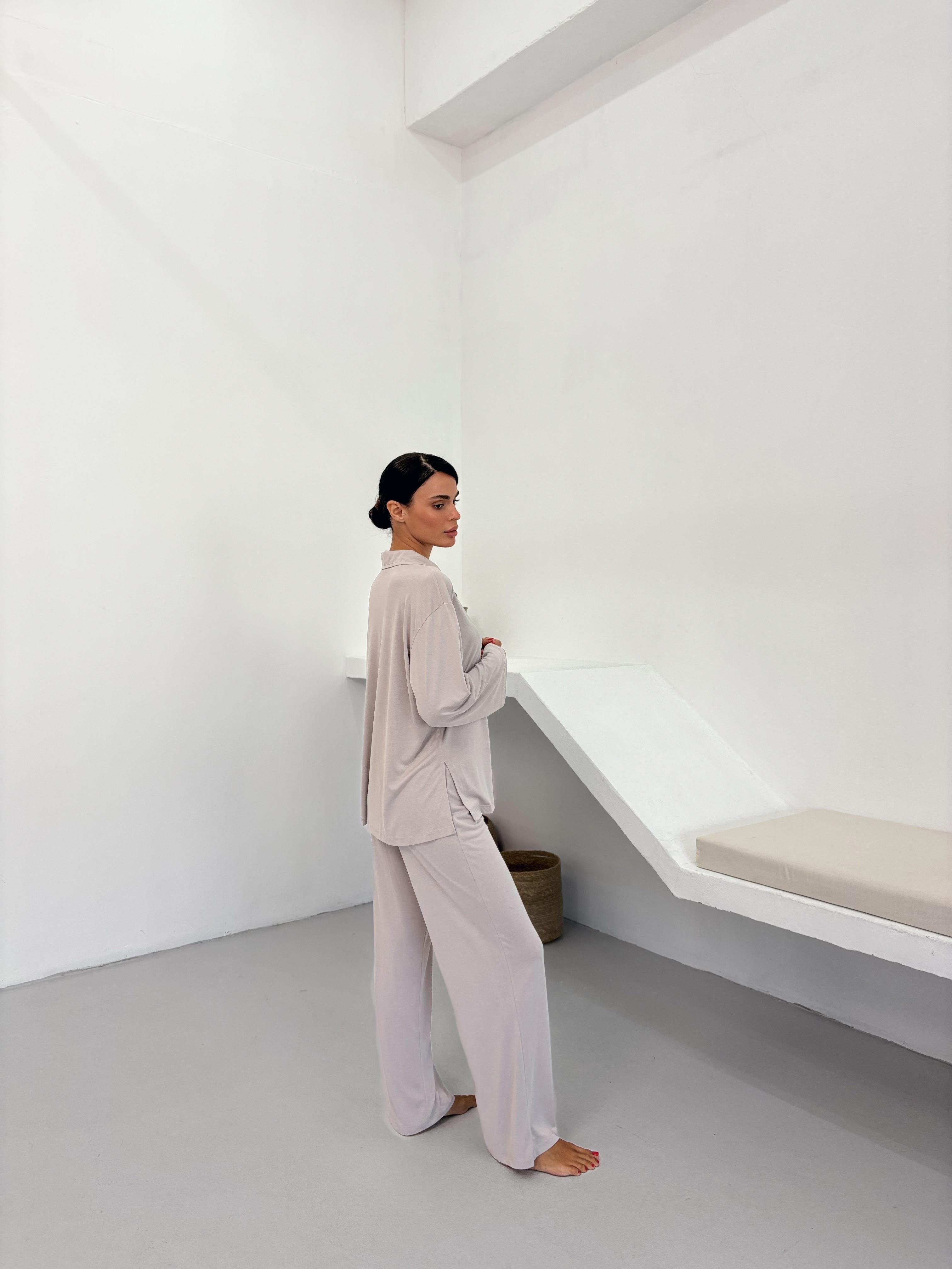 İnce Bel Lastikli Dökümlü Taş Modal Pantolon Pijama