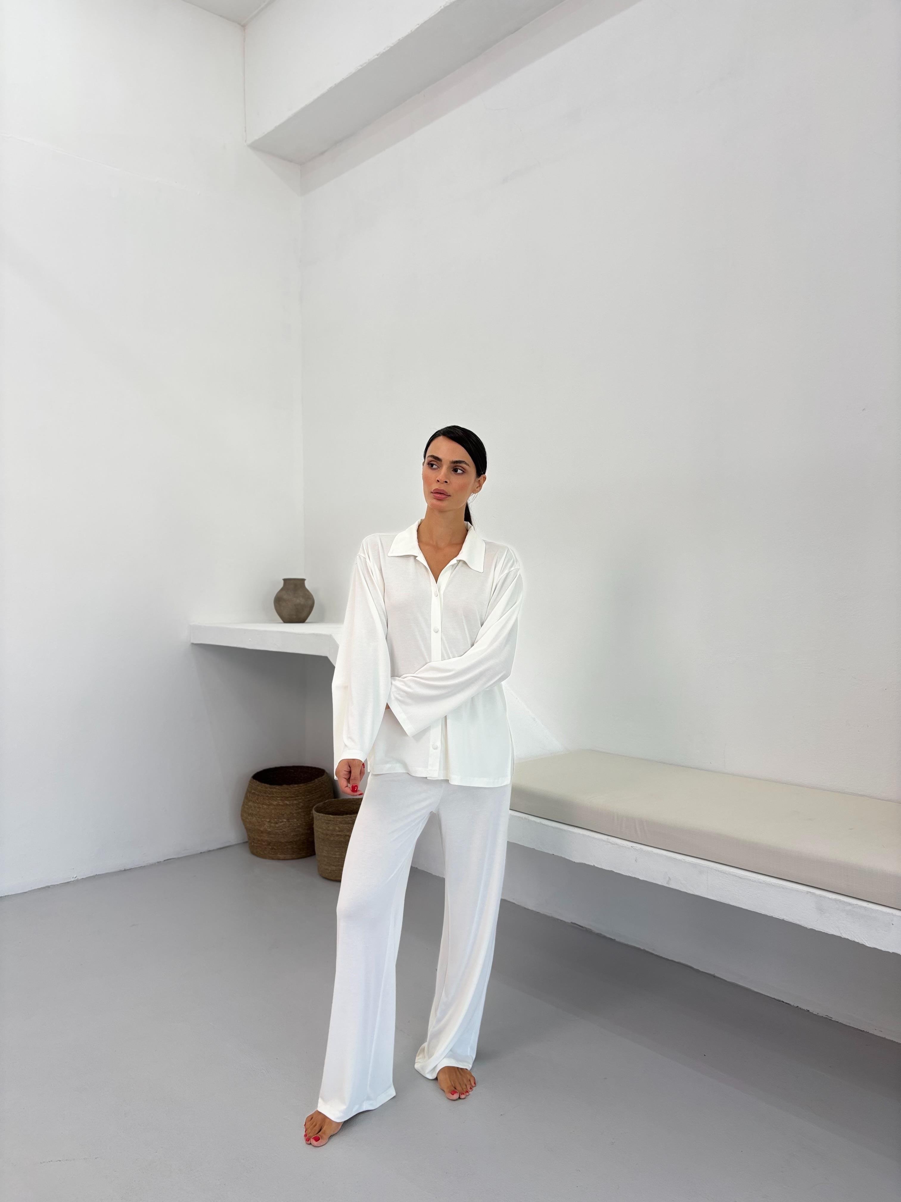 İnce Bel Lastikli Dökümlü Taş Modal Pantolon Pijama