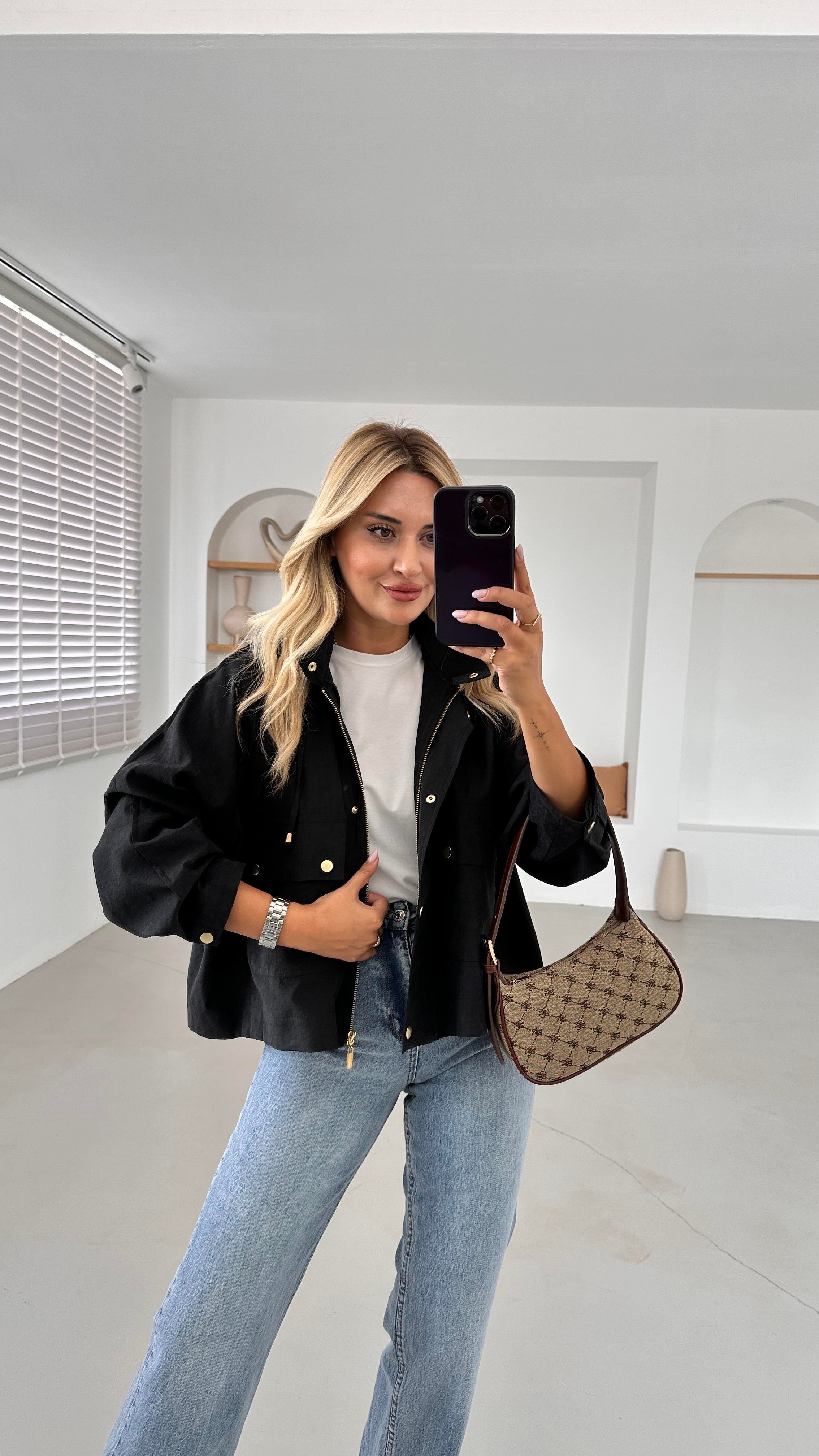 Kapüşonlu Oversize Siyah Trenç