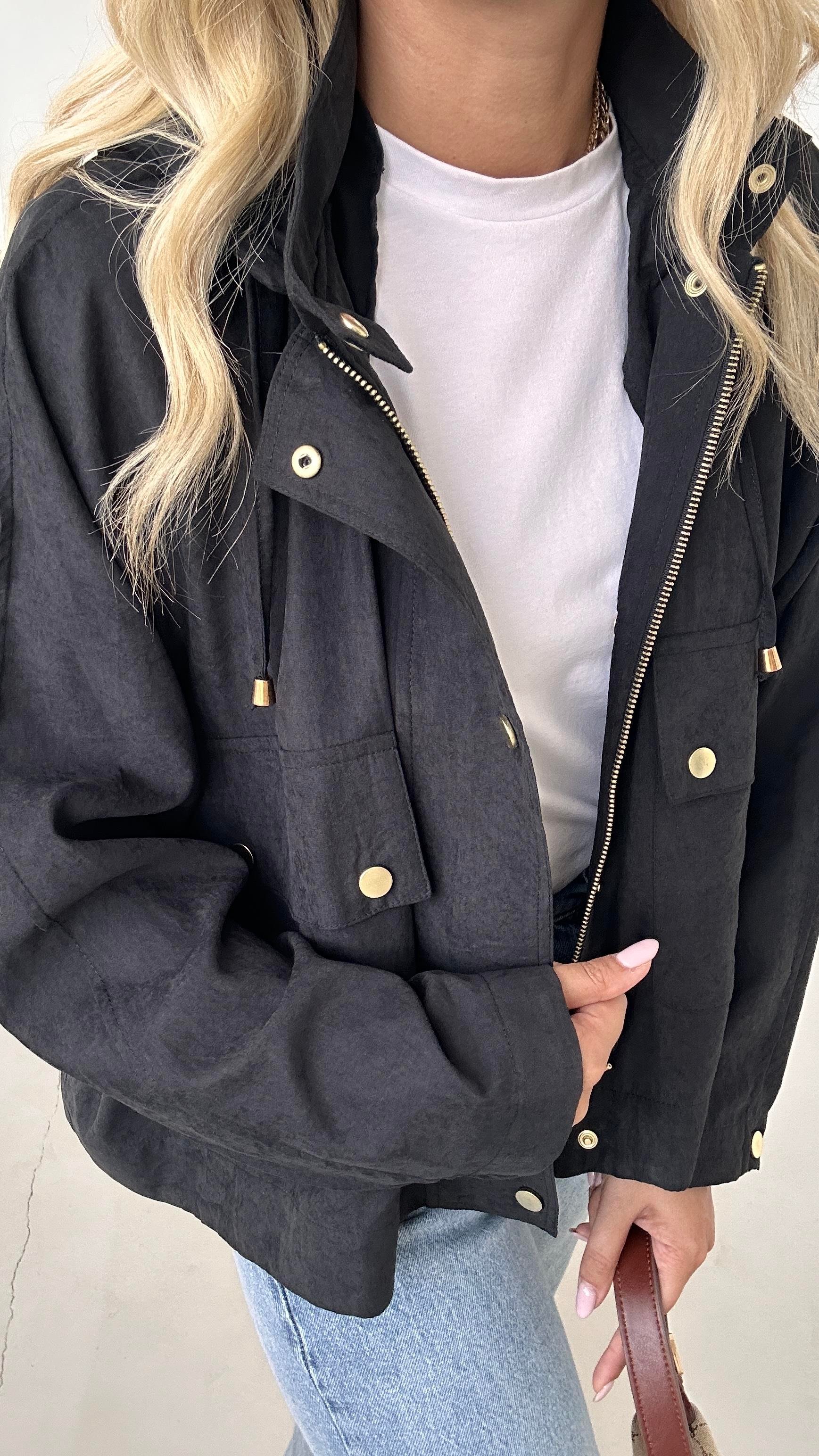 Kapüşonlu Oversize Siyah Trenç