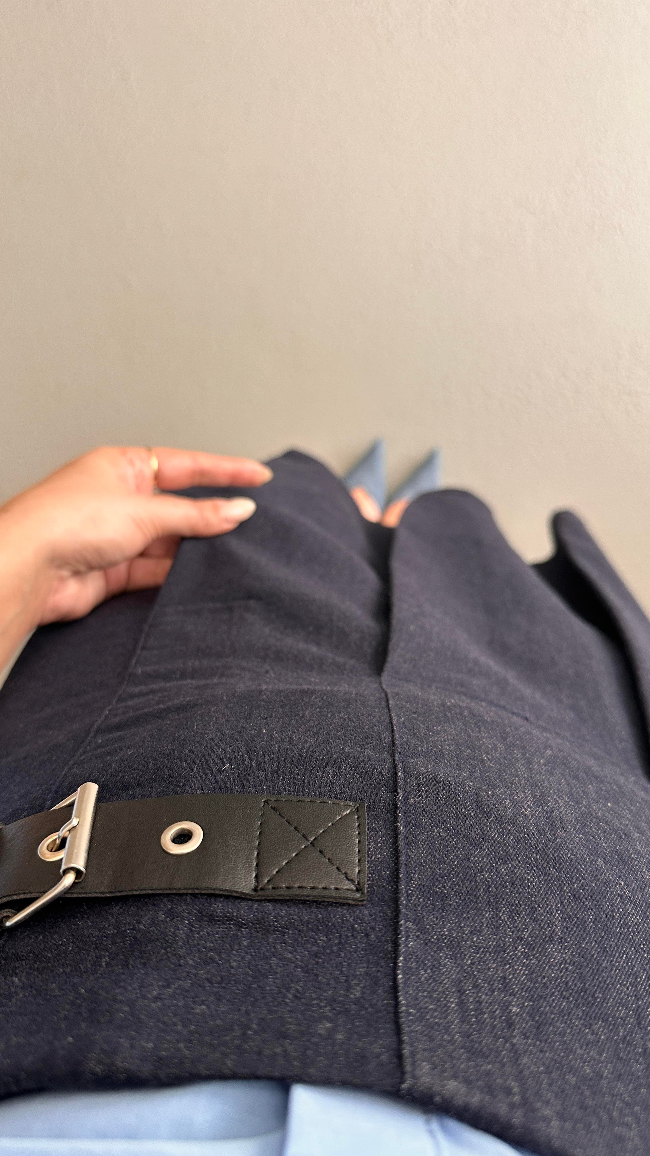 Kemer Detay Piliseli Likralı Lacivert Denim Etek