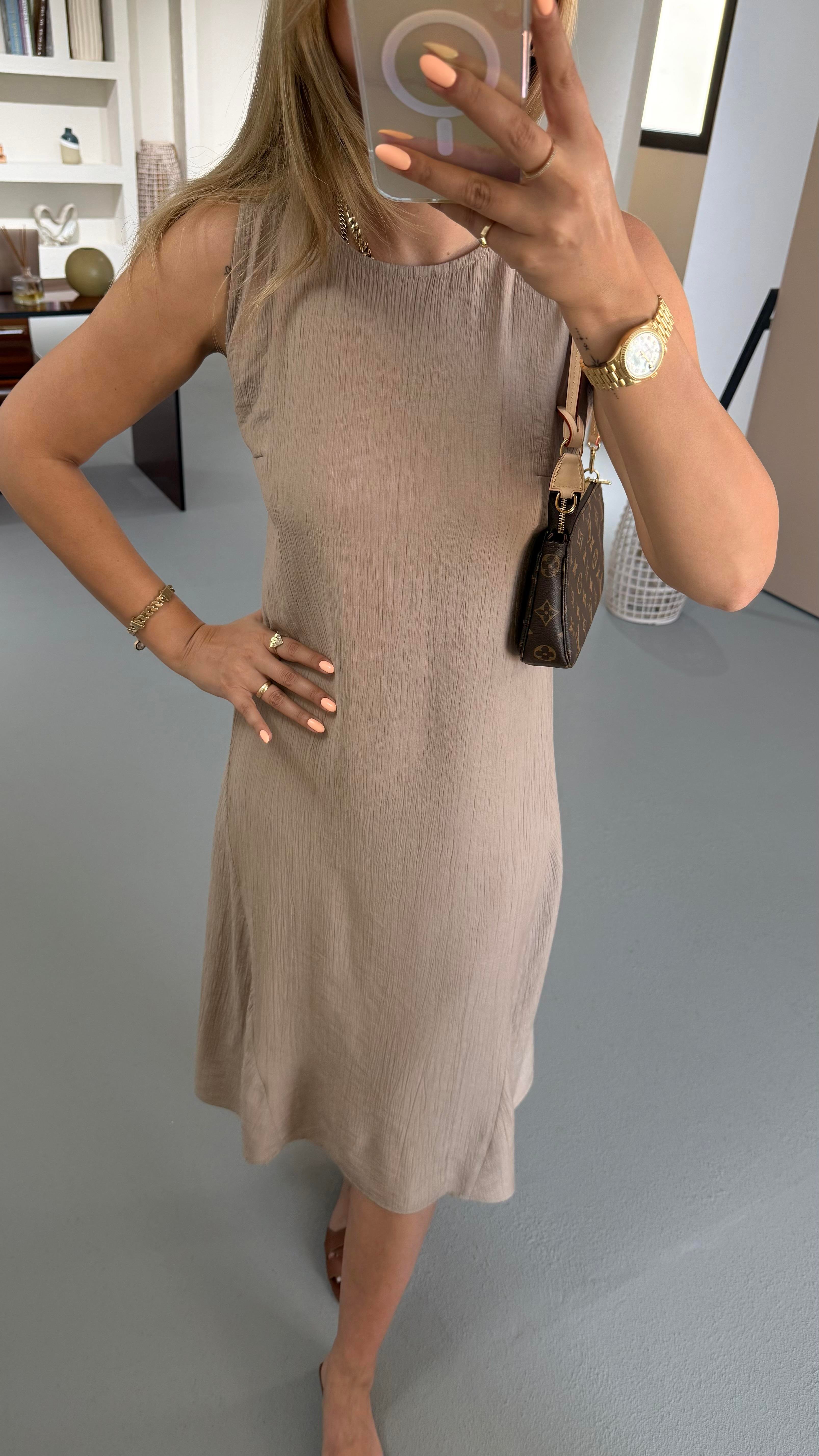 Kırınkıl Doku Vizon Midi Elbise